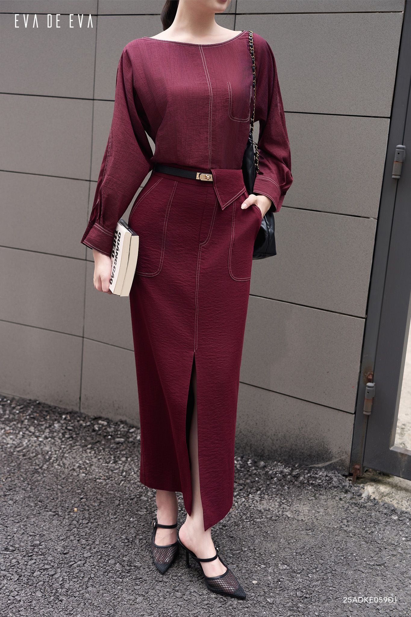  Đầm tay dài, Dáng thắt eo 25ADKE059Đ 