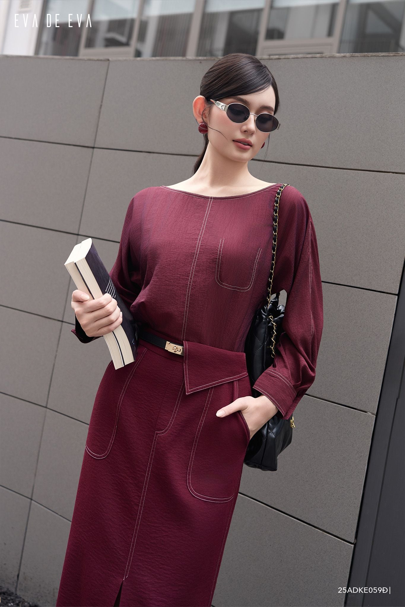  Đầm tay dài, Dáng thắt eo 25ADKE059Đ 