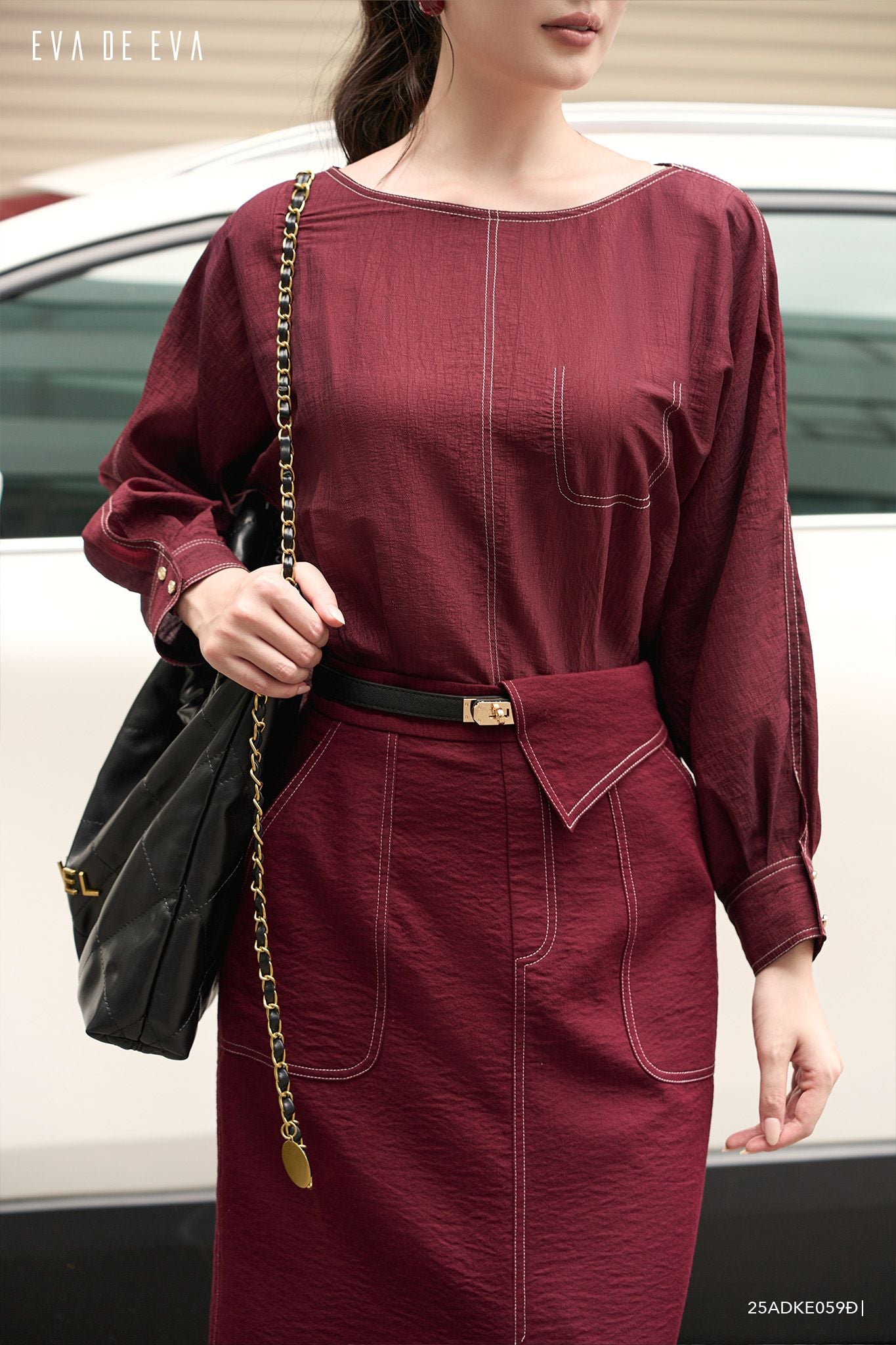  Đầm tay dài, Dáng thắt eo 25ADKE059Đ 