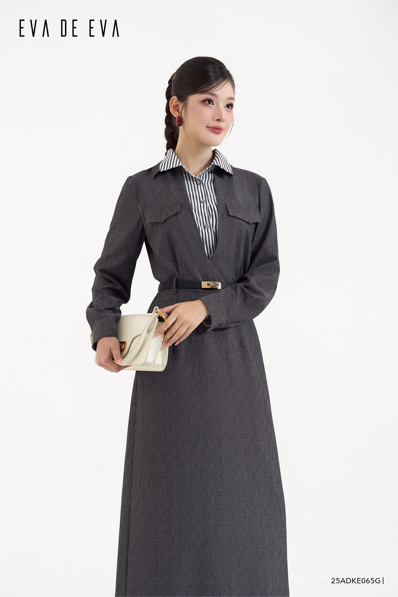  Đầm tay dài, Dáng thắt eo 25ADKE065G đi kèm TLU25_019 