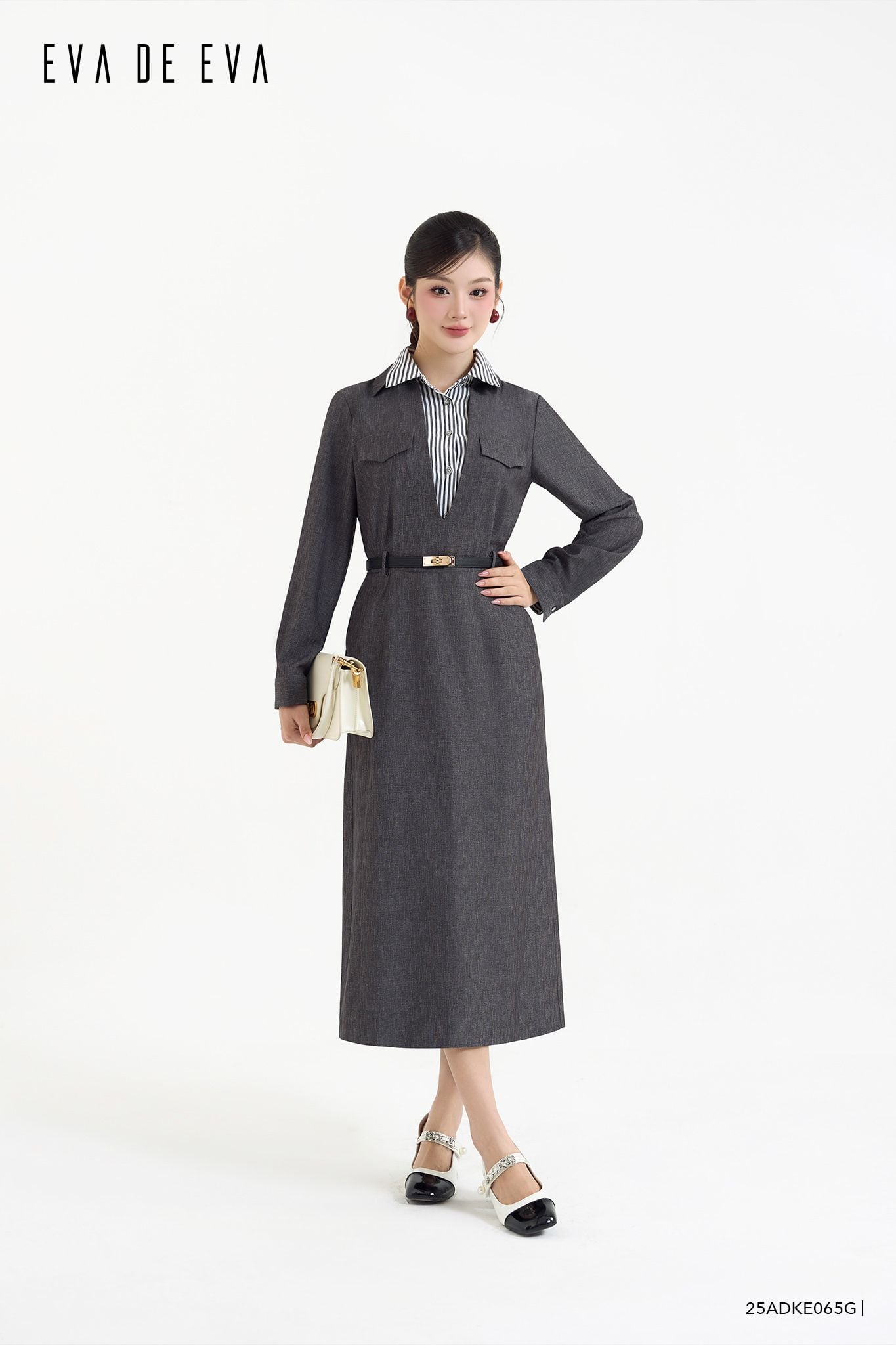  Đầm tay dài, Dáng thắt eo 25ADKE065G đi kèm TLU25_019 