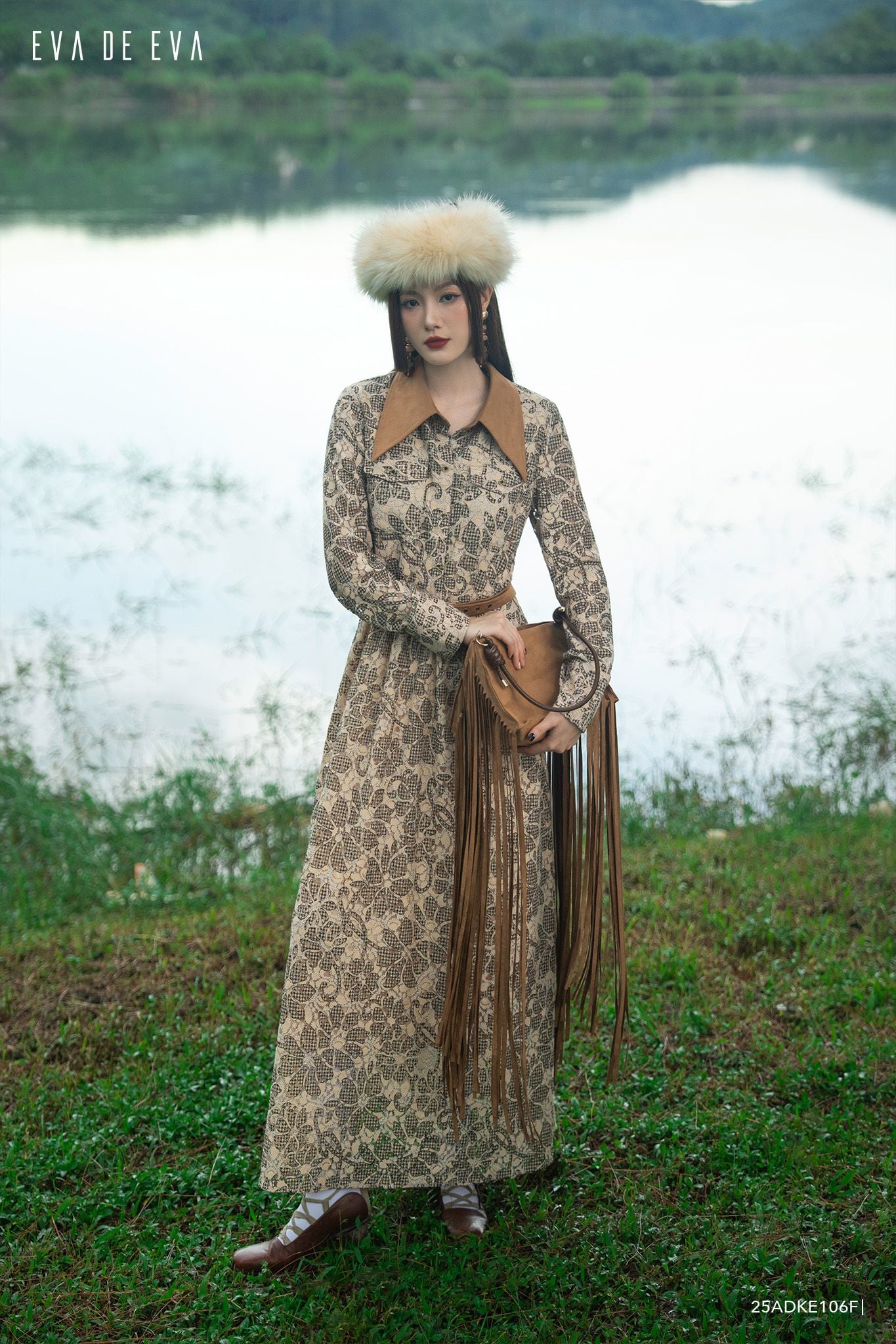  Đầm tay dài, Dáng thắt eo 25ADKE106F 