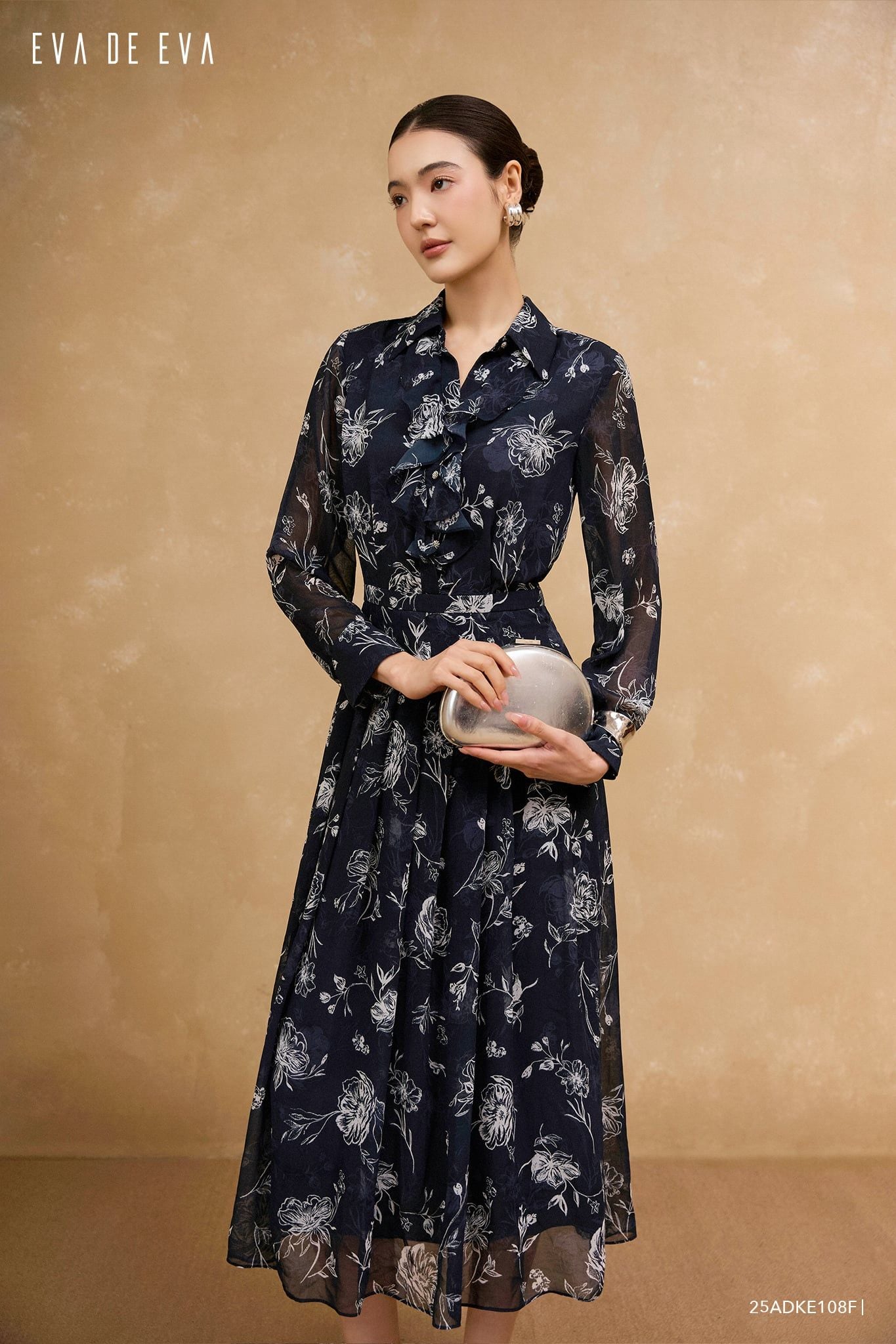  Đầm tay dài, Dáng thắt eo 25ADKE108F 