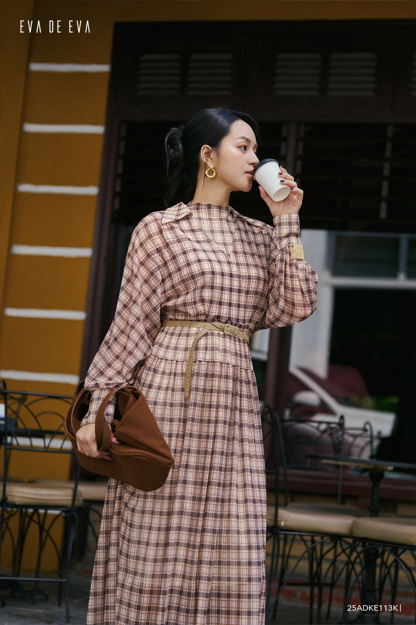  Đầm tay dài, Dáng thắt eo 25ADKE113K 