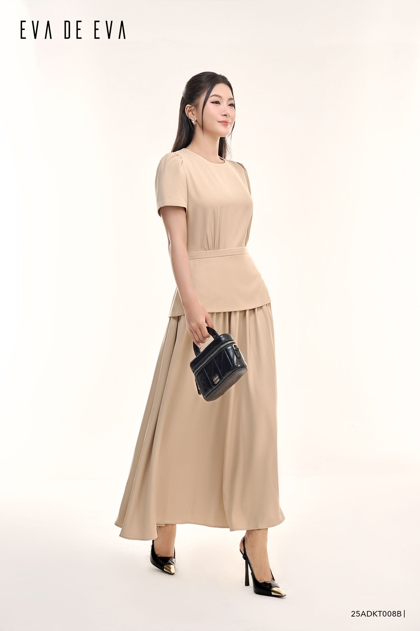  Đầm tay ngắn, Dáng thắt eo 25ADKT008B 