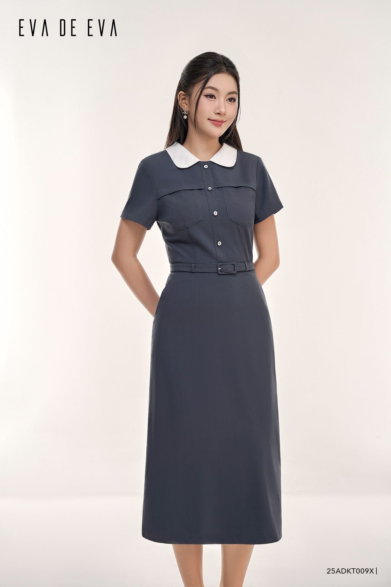  Đầm tay ngắn, Dáng thắt eo 25ADKT009X 