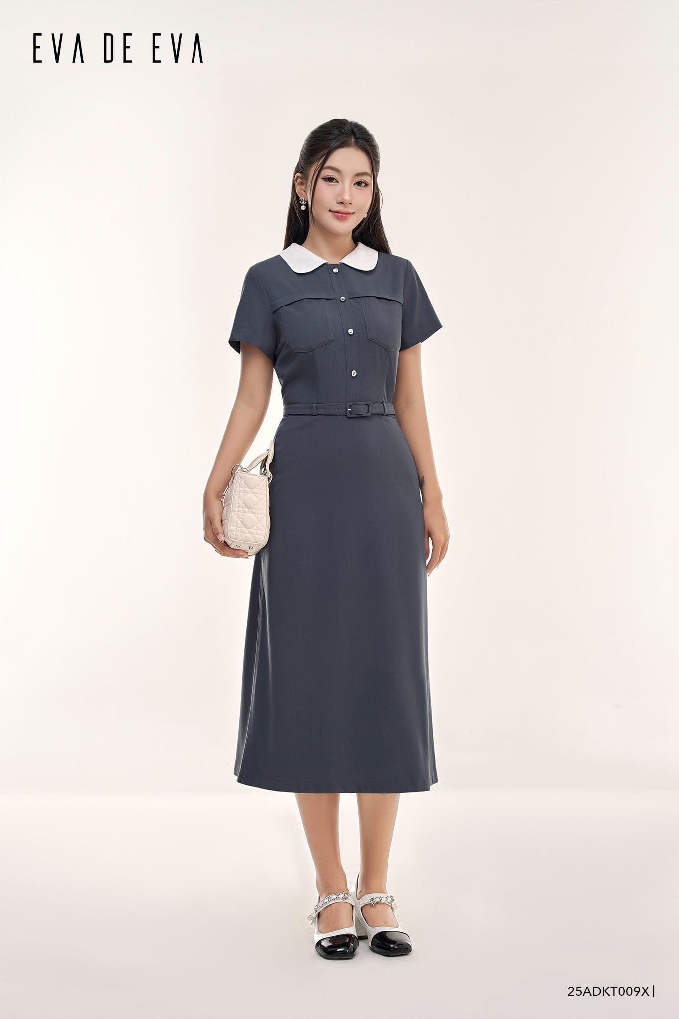  Đầm tay ngắn, Dáng thắt eo 25ADKT009X 