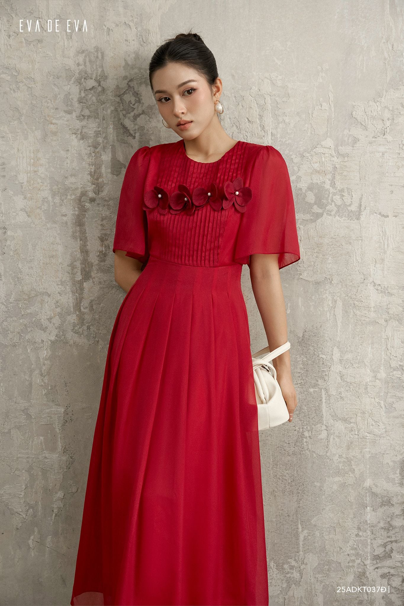  Đầm tay ngắn, Dáng thắt eo 25ADKT037Đ 