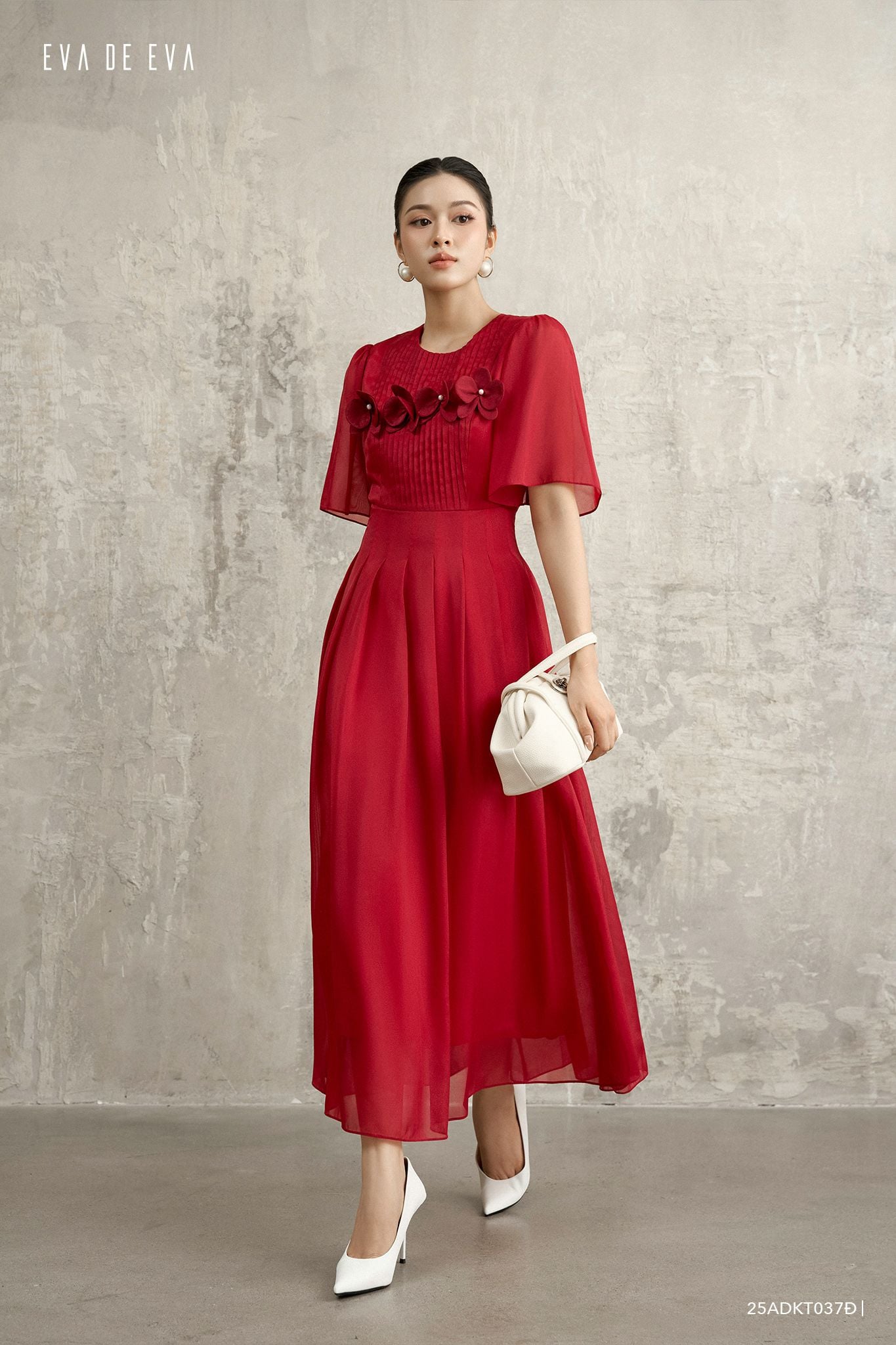 Đầm tay ngắn, Dáng thắt eo 25ADKT037Đ 