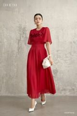  Đầm tay ngắn, Dáng thắt eo 25ADKT037Đ 