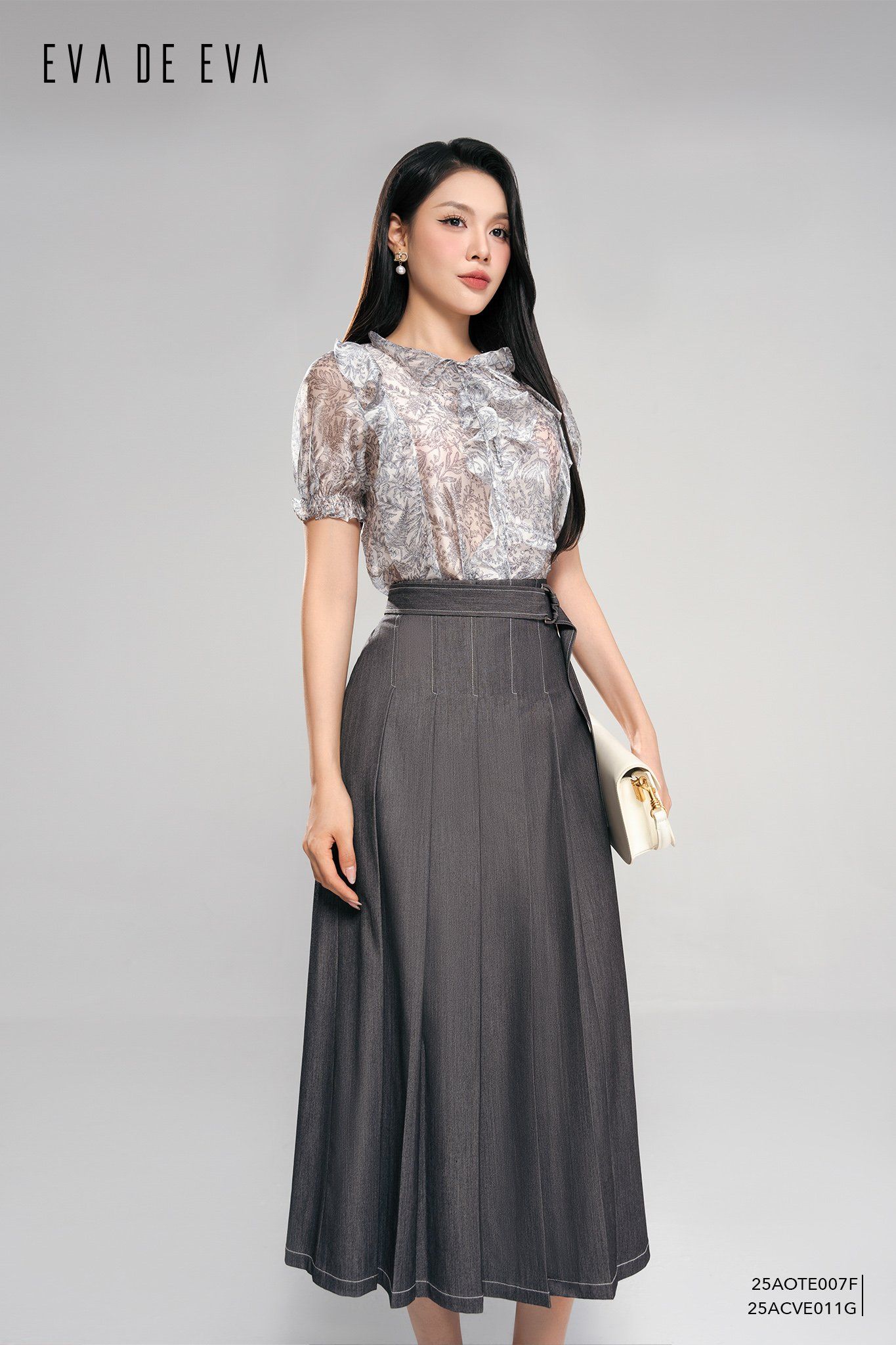  Chân váy Midi, Xếp ly 25ACVE011G 