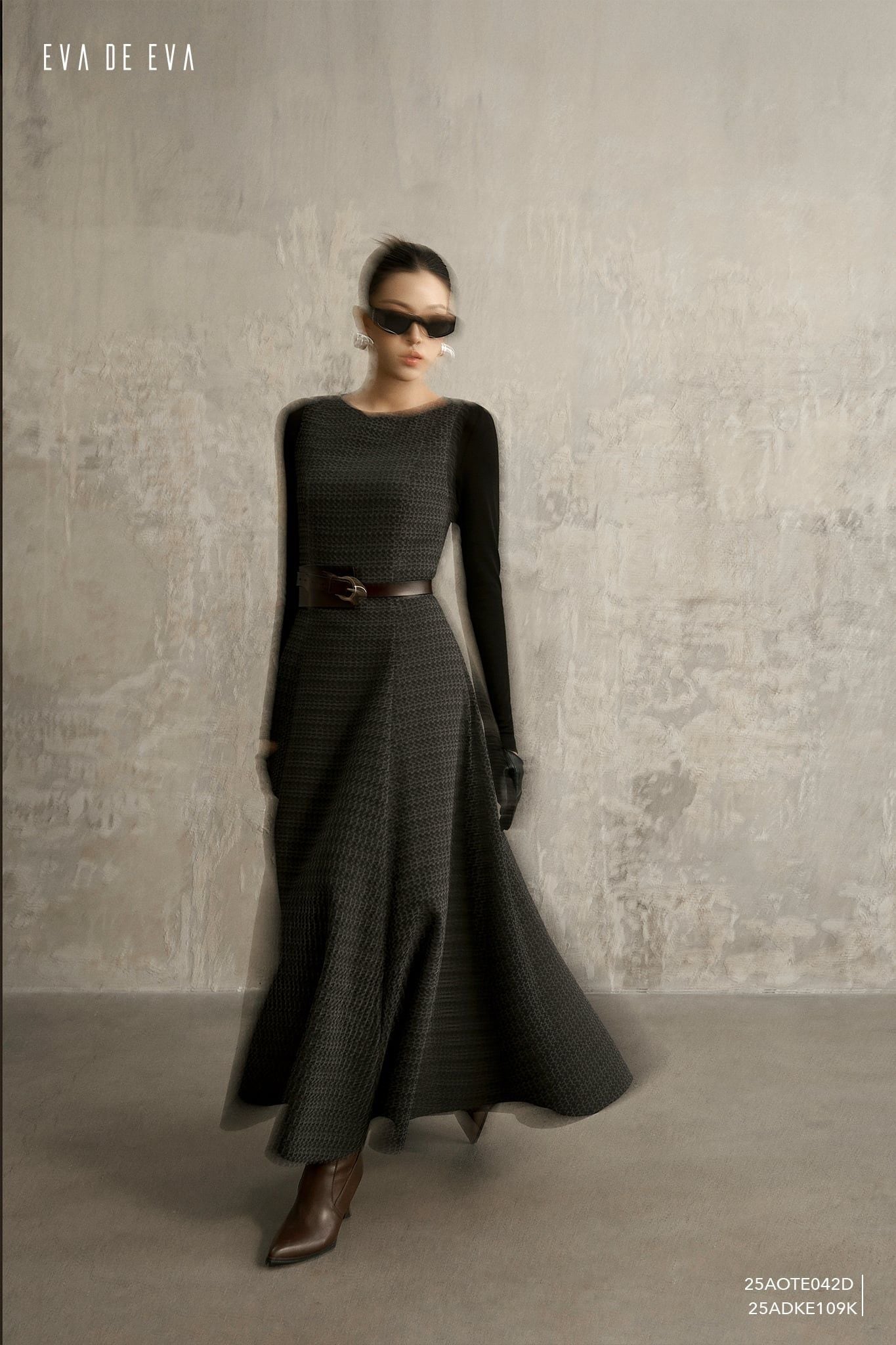  Đầm sát nách, Dáng thắt eo 25ADKE109K đi kèm 25AOTE042D 