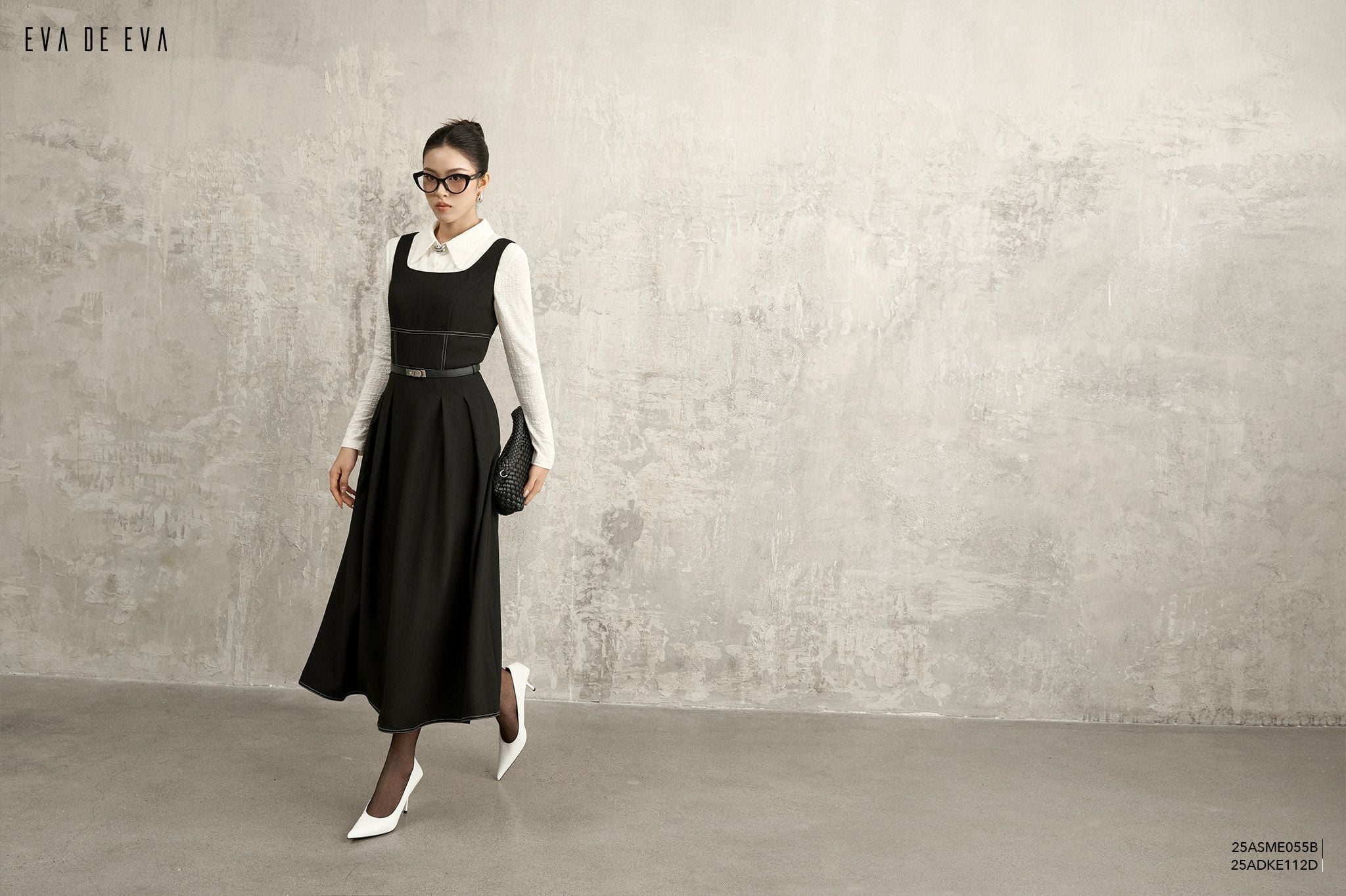  Đầm hai dây, Dáng thắt eo 25ADKE112D đi kèm 25ASME055B 