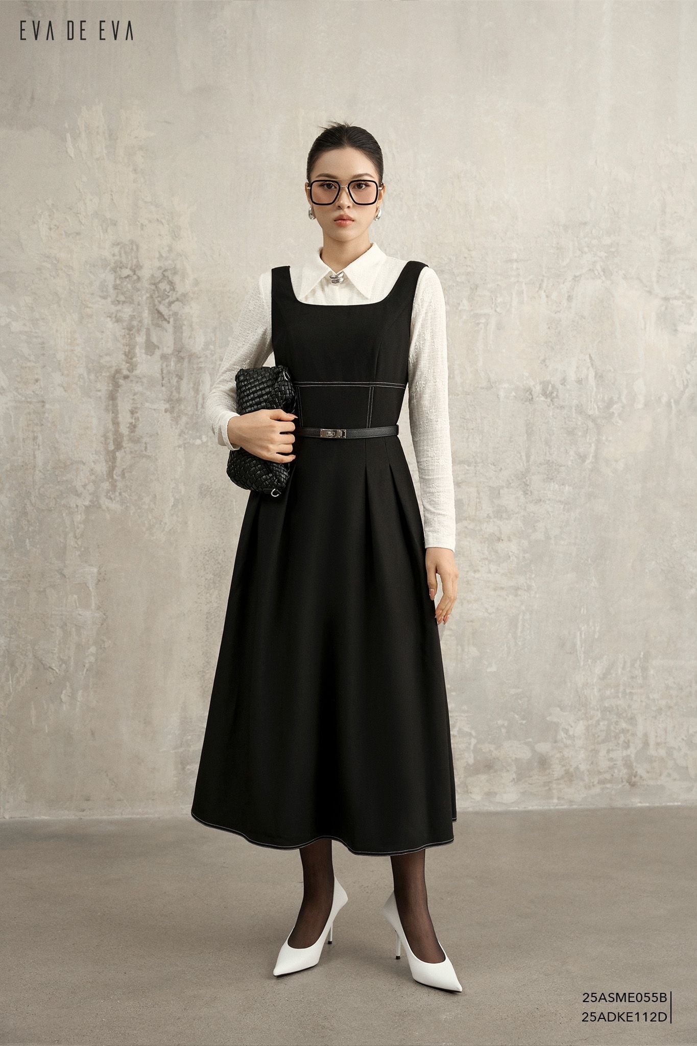  Đầm hai dây, Dáng thắt eo 25ADKE112D đi kèm 25ASME055B 