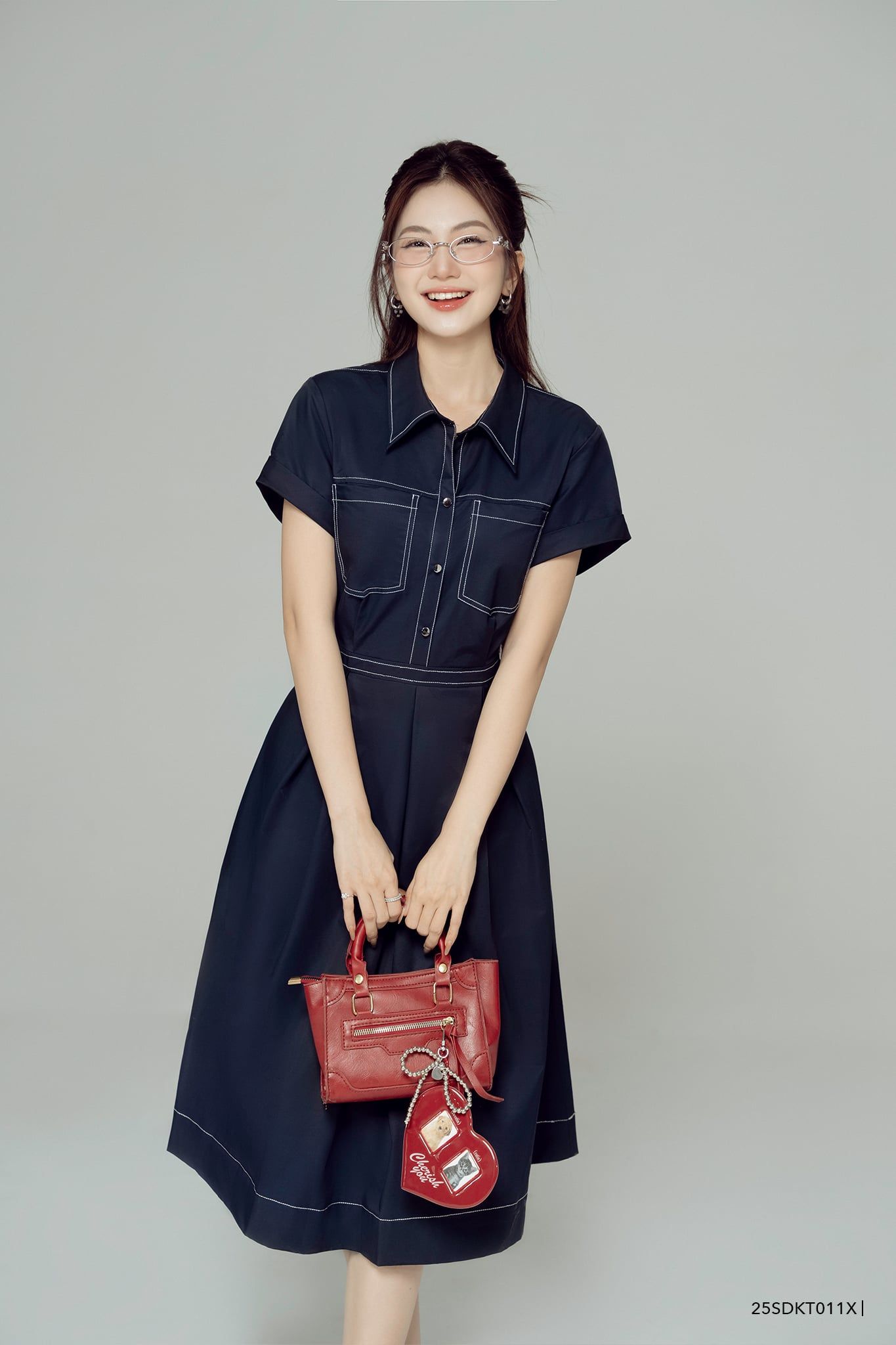  Đầm tay ngắn, Dáng thắt eo 25SDKT011X 