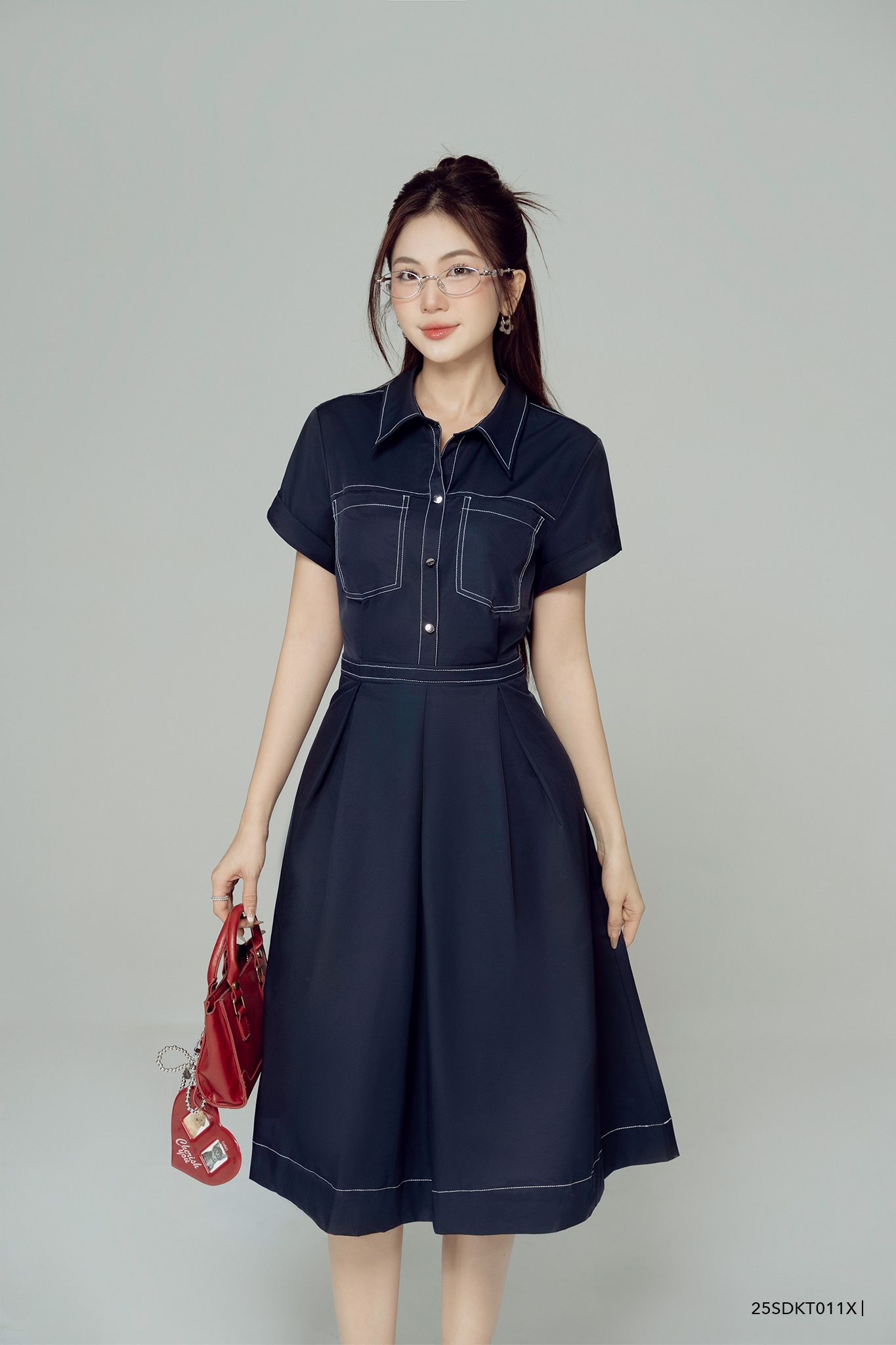  Đầm tay ngắn, Dáng thắt eo 25SDKT011X 