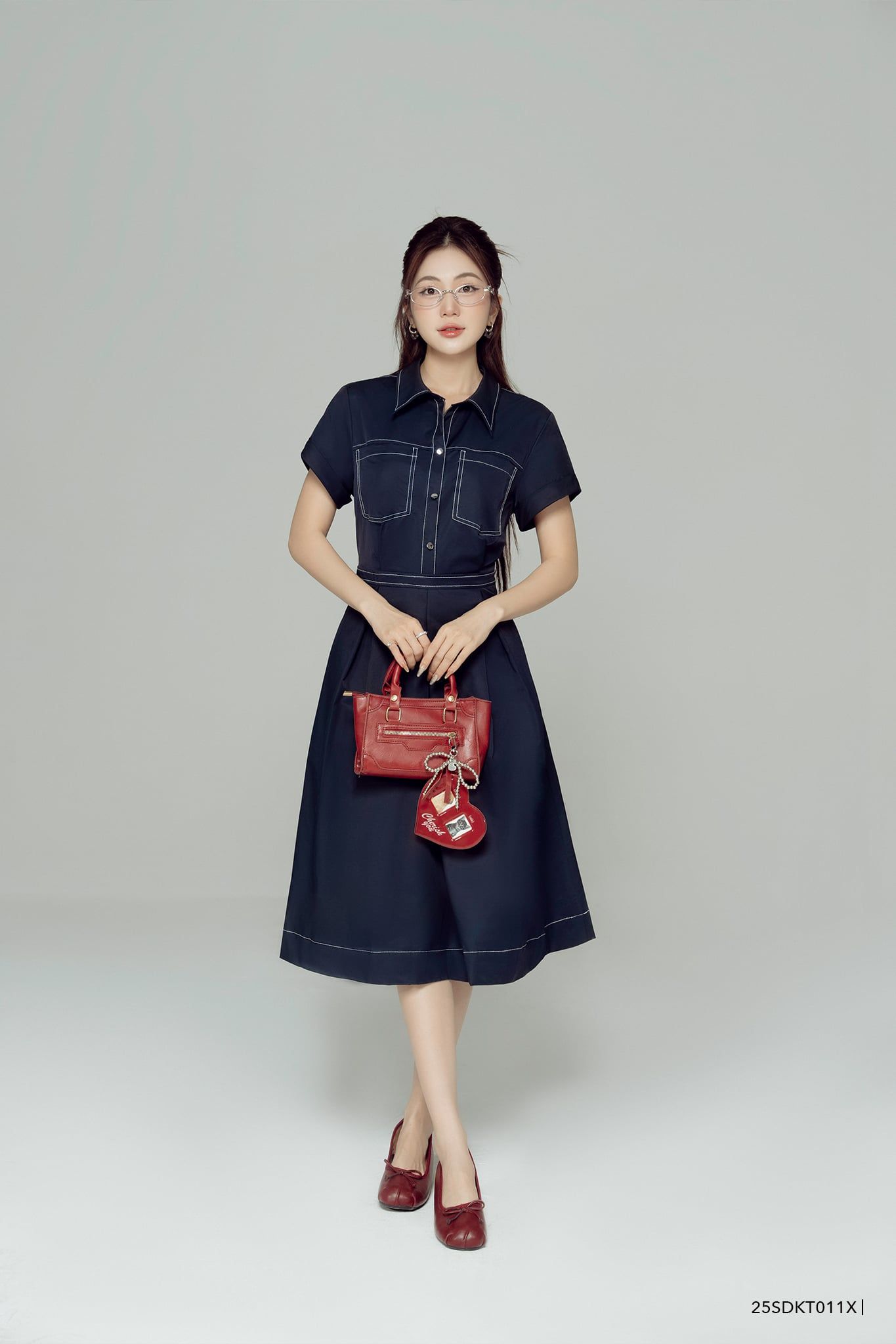  Đầm tay ngắn, Dáng thắt eo 25SDKT011X 