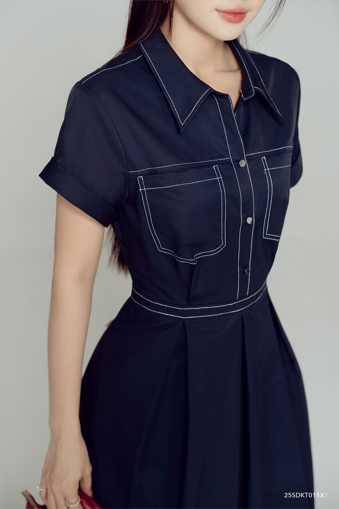 Đầm tay ngắn, Dáng thắt eo 25SDKT011X 
