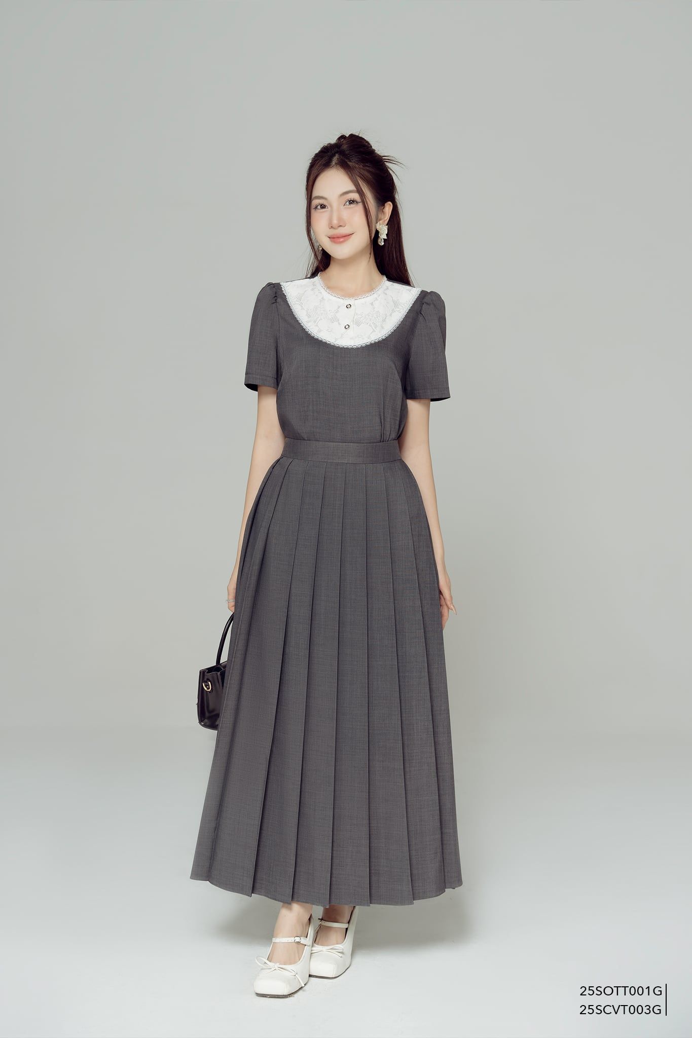  Chân váy Midi, Xếp ly 25SCVT003G 