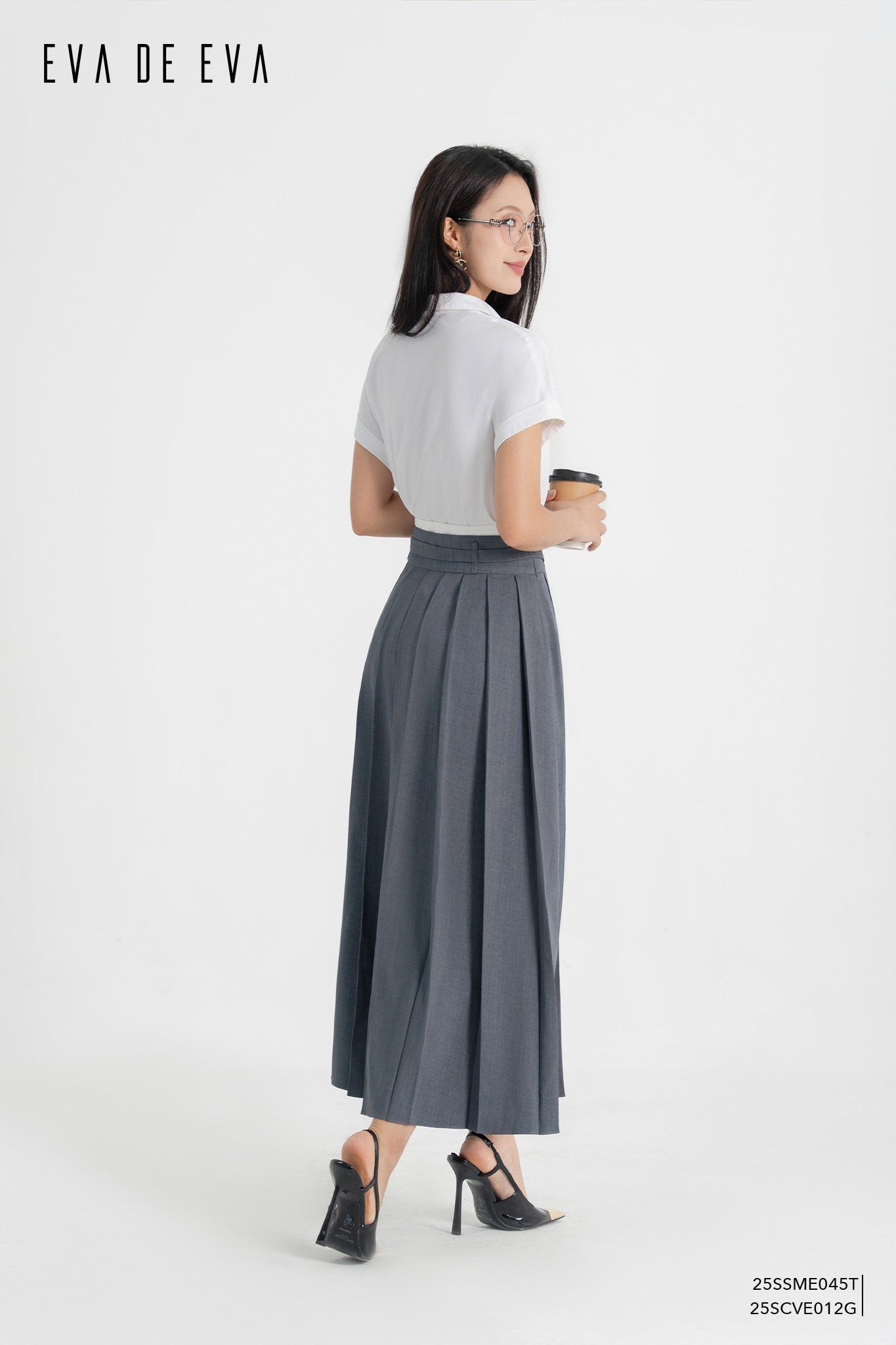  Chân váy Midi, Xếp ly 25SCVE012G 
