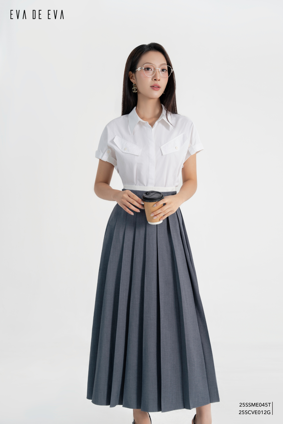  Chân váy Midi, Xếp ly 25SCVE012G 