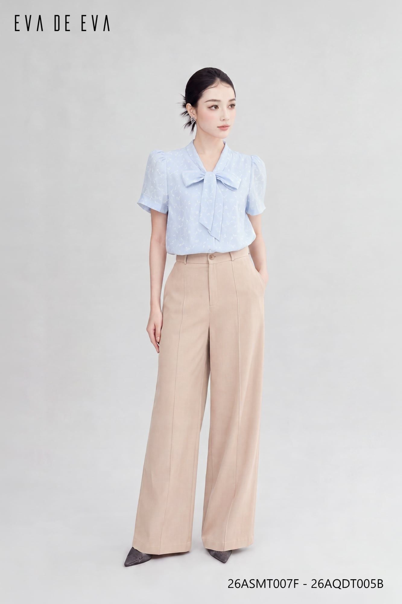  Sơ mi tay ngắn, Cổ nơ 26ASMT007F 