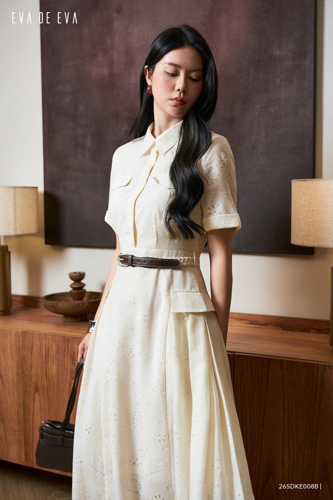  Đầm tay ngắn, Dáng thắt eo 26SDKE008B 