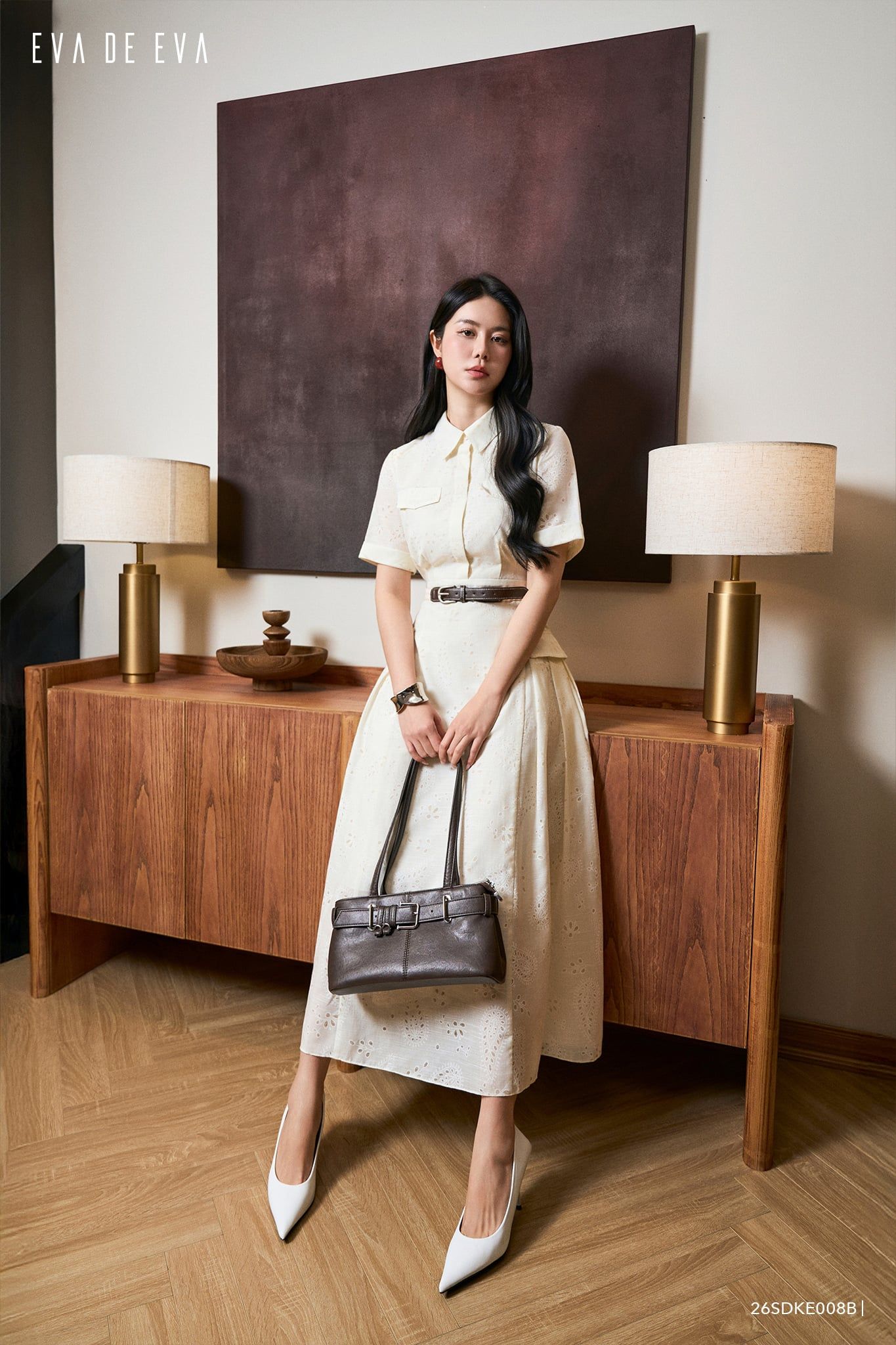  Đầm tay ngắn, Dáng thắt eo 26SDKE008B 