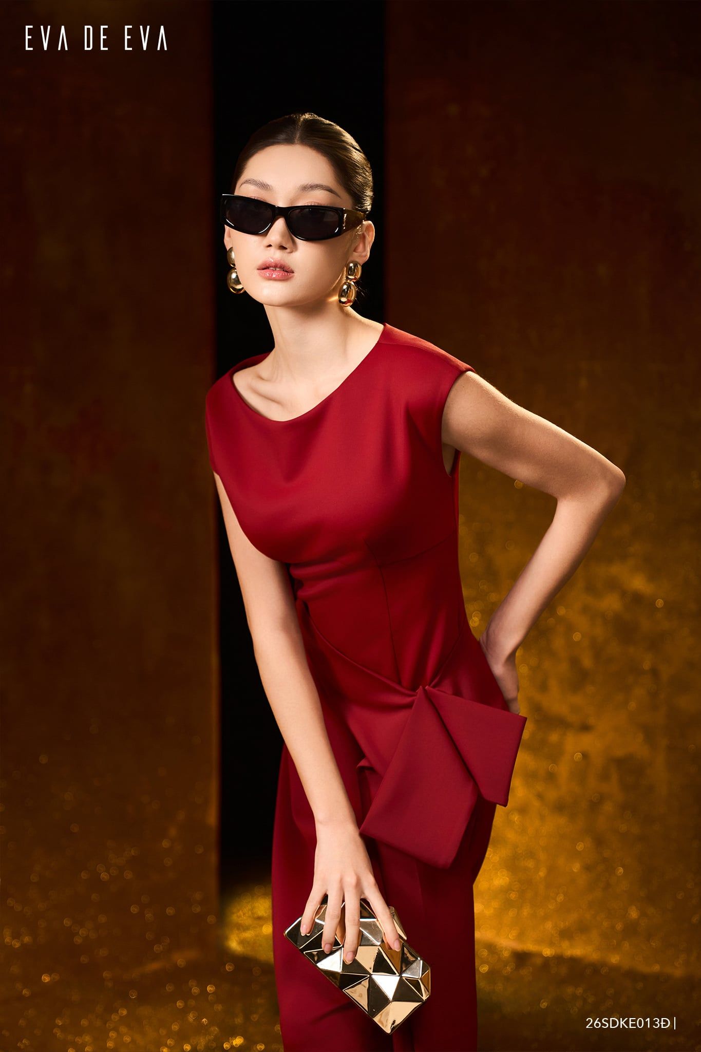  Đầm tay ngắn, Dáng thắt eo 26SDKE013Đ 