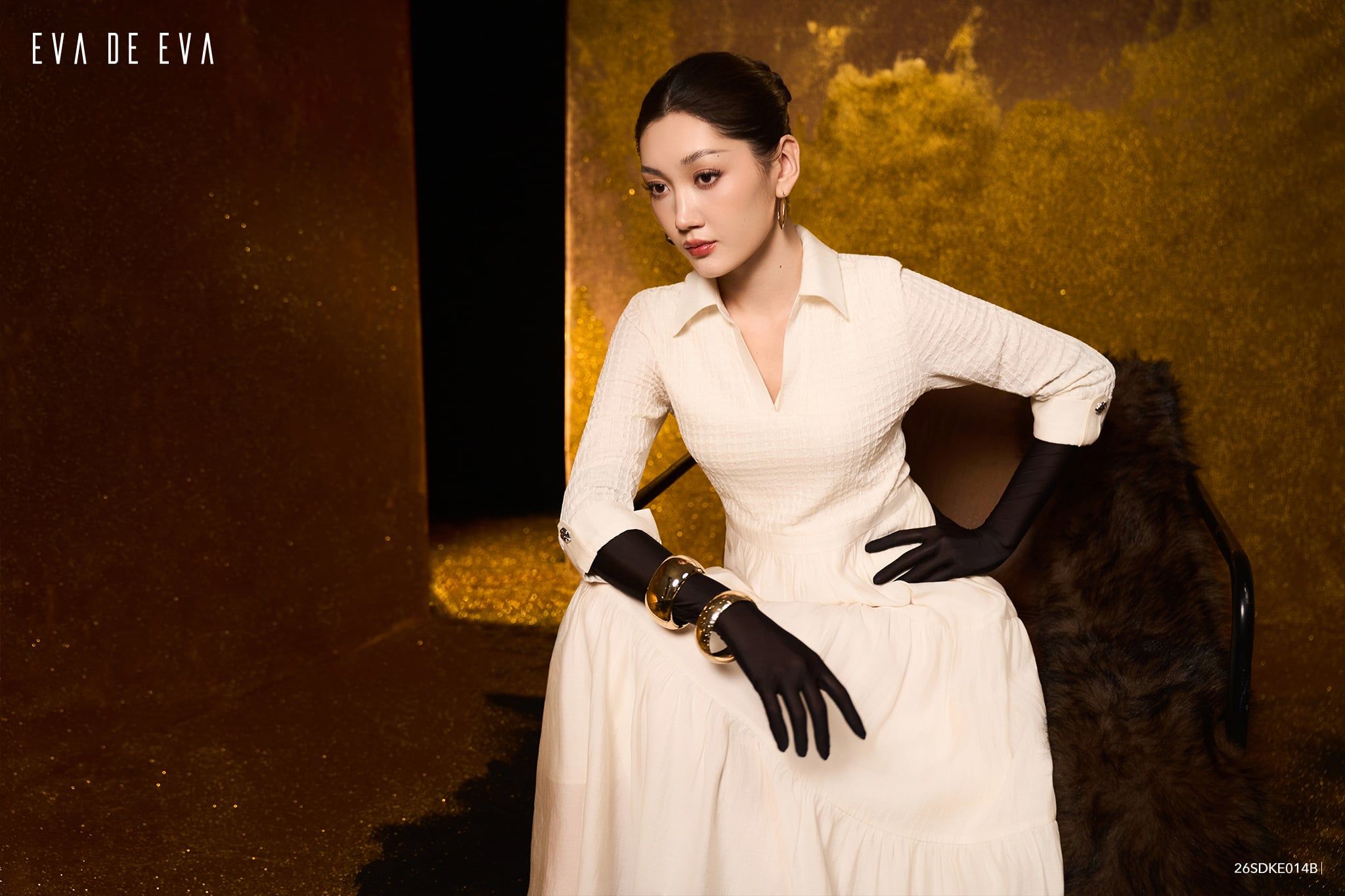  Đầm tay ngắn, Dáng thắt eo 26SDKE014B 