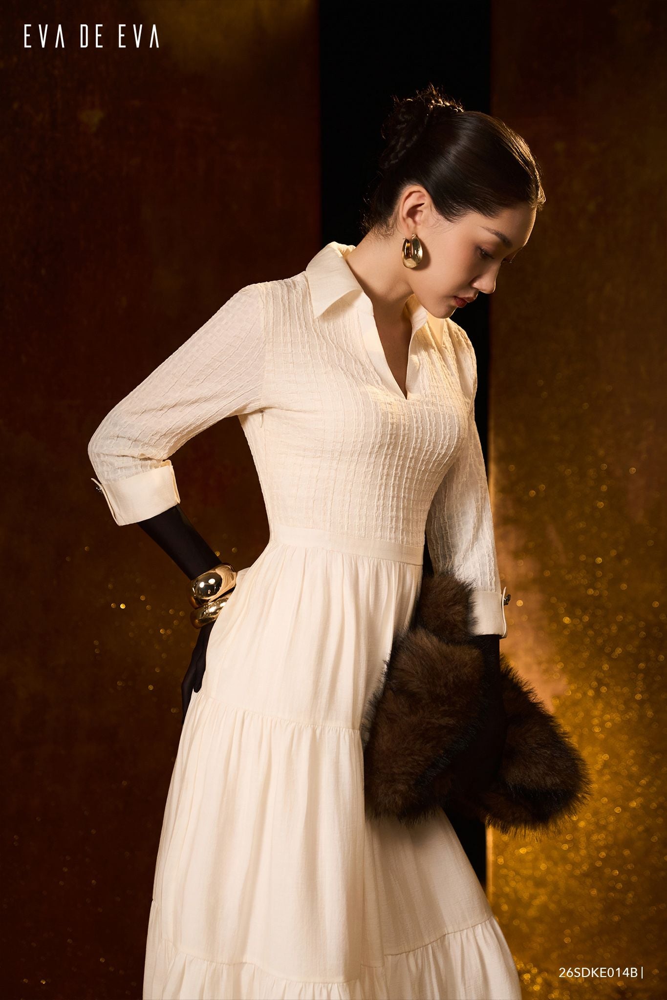  Đầm tay ngắn, Dáng thắt eo 26SDKE014B 