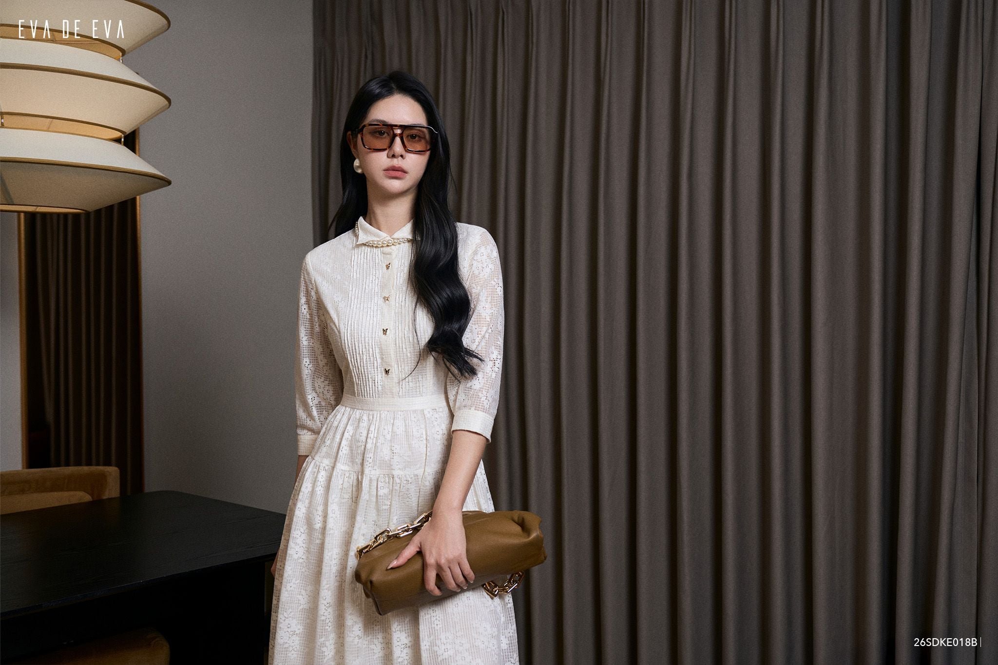  Đầm tay lỡ, Dáng thắt eo 26SDKE018B 