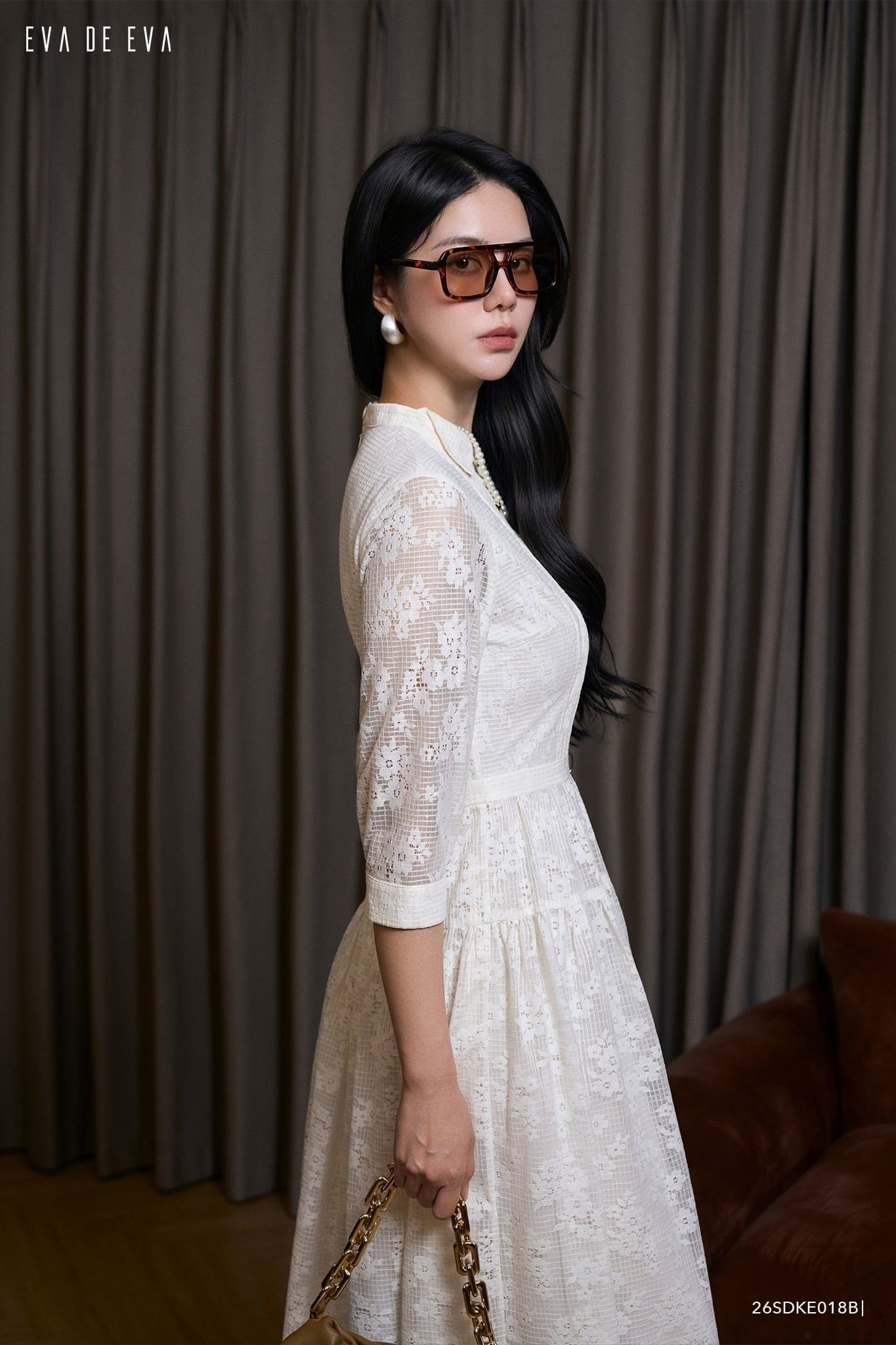  Đầm tay lỡ, Dáng thắt eo 26SDKE018B 