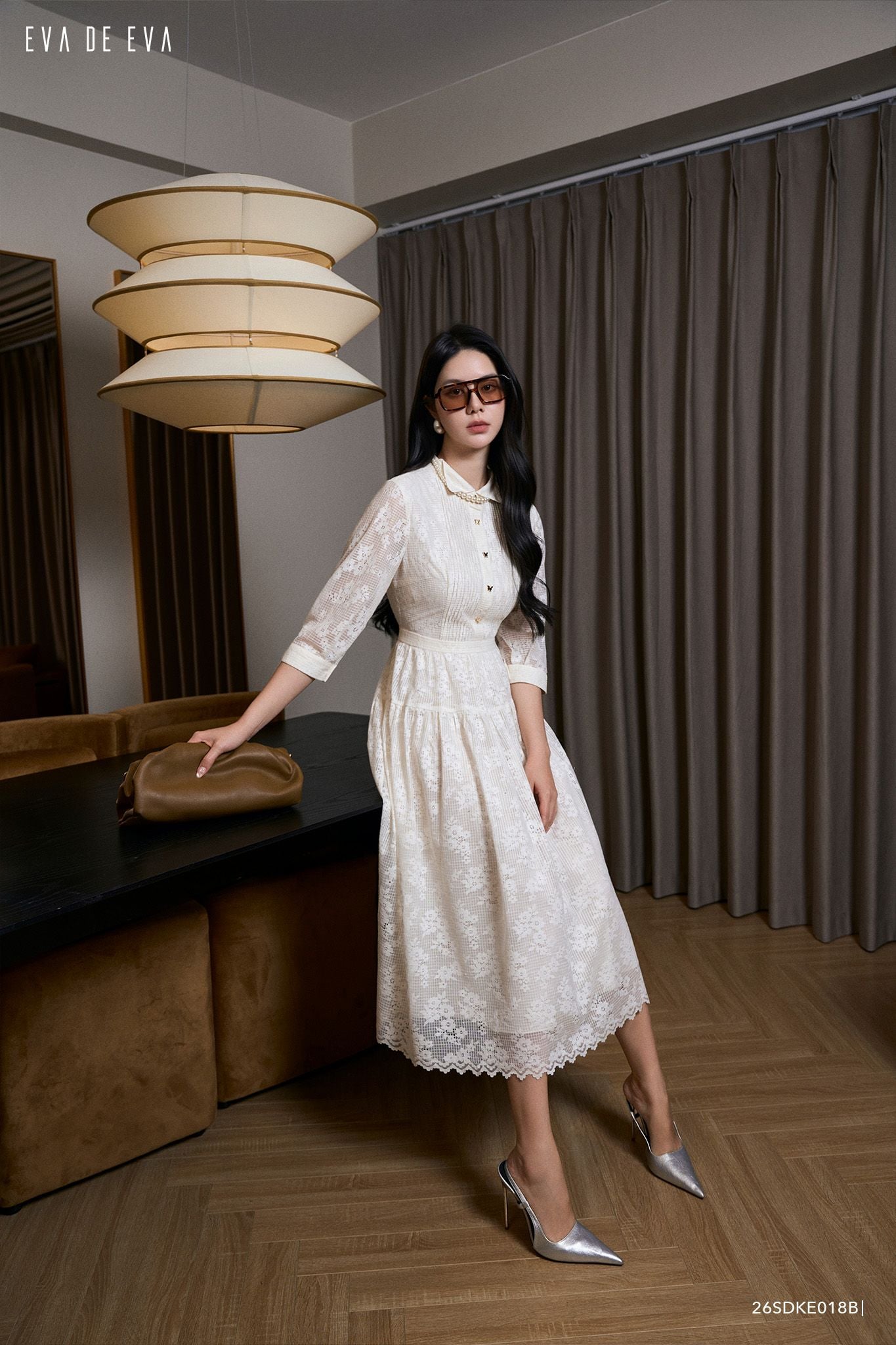  Đầm tay lỡ, Dáng thắt eo 26SDKE018B 