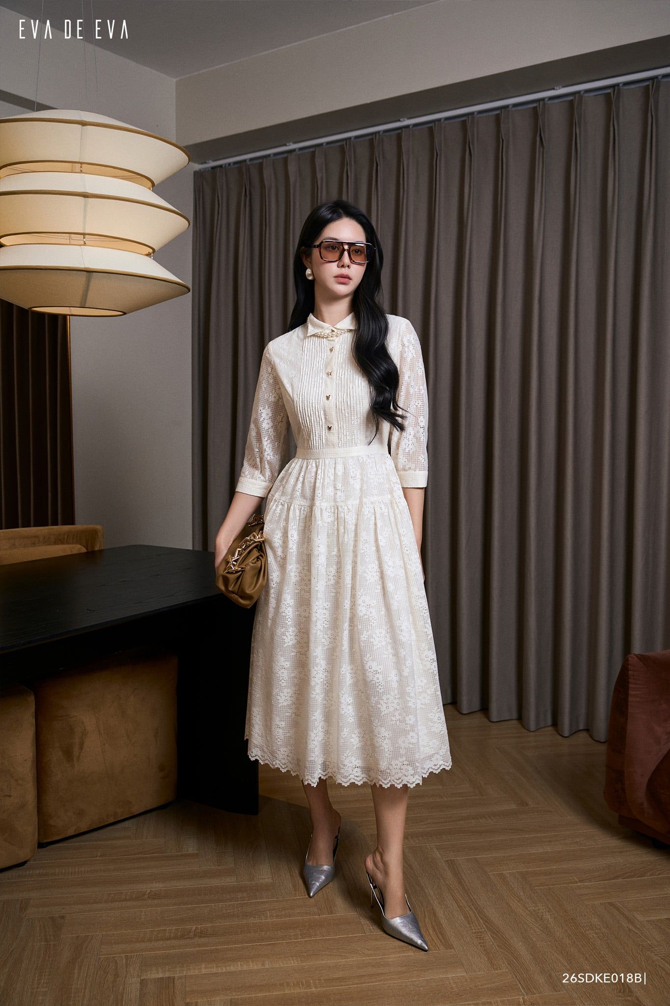  Đầm tay lỡ, Dáng thắt eo 26SDKE018B 