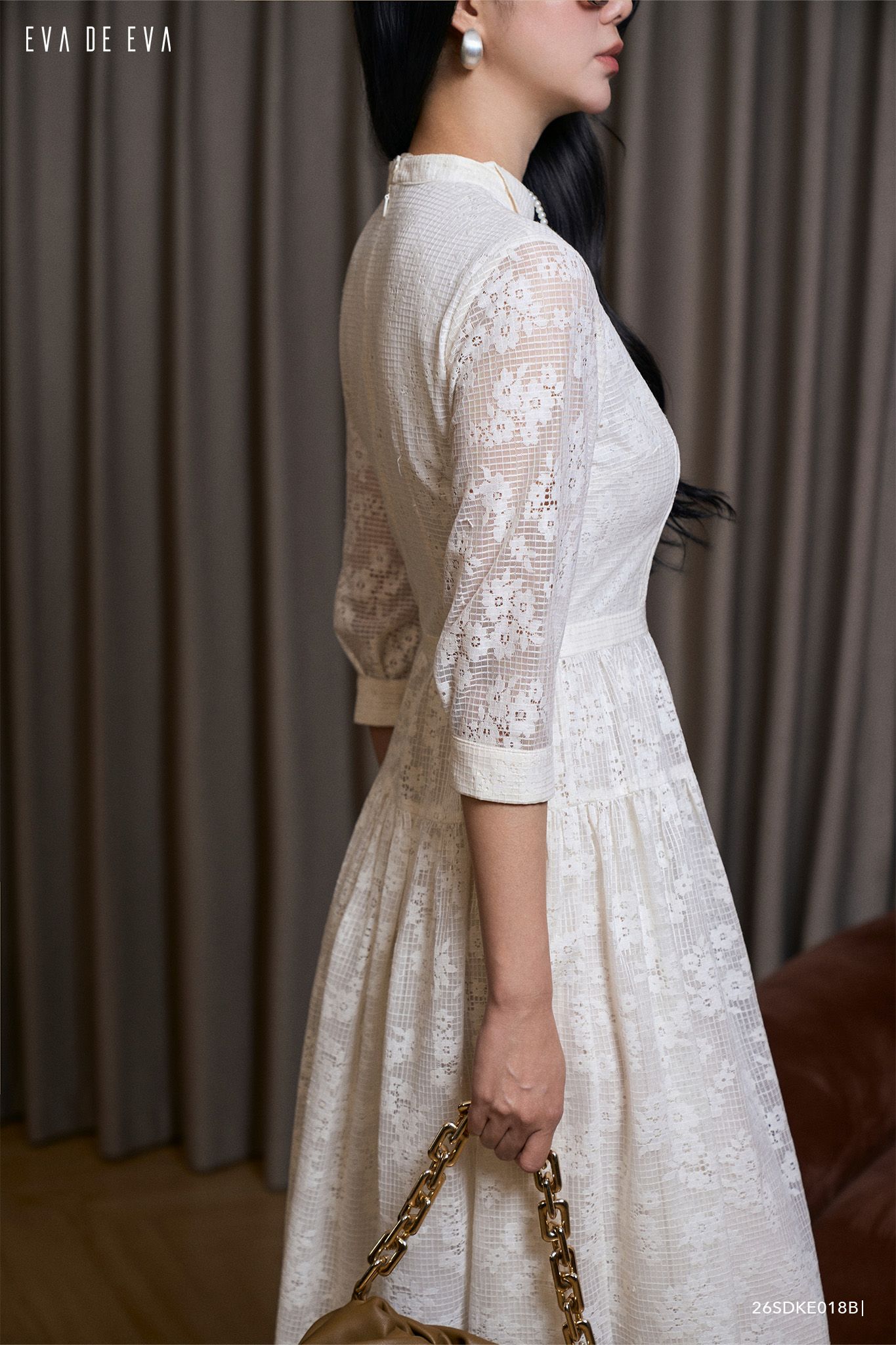  Đầm tay lỡ, Dáng thắt eo 26SDKE018B 