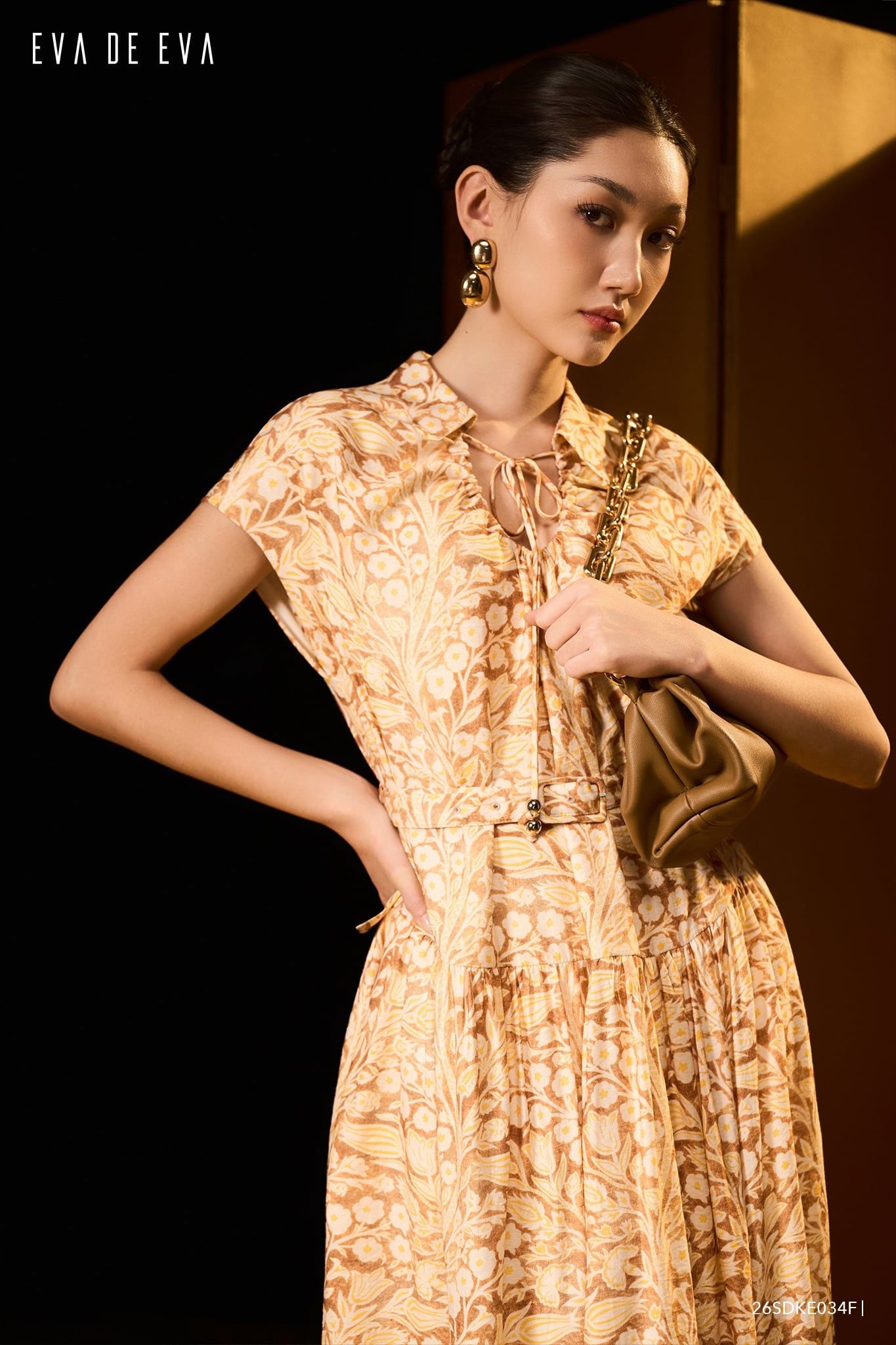  Đầm tay ngắn, Dáng thắt eo 26SDKE034F 