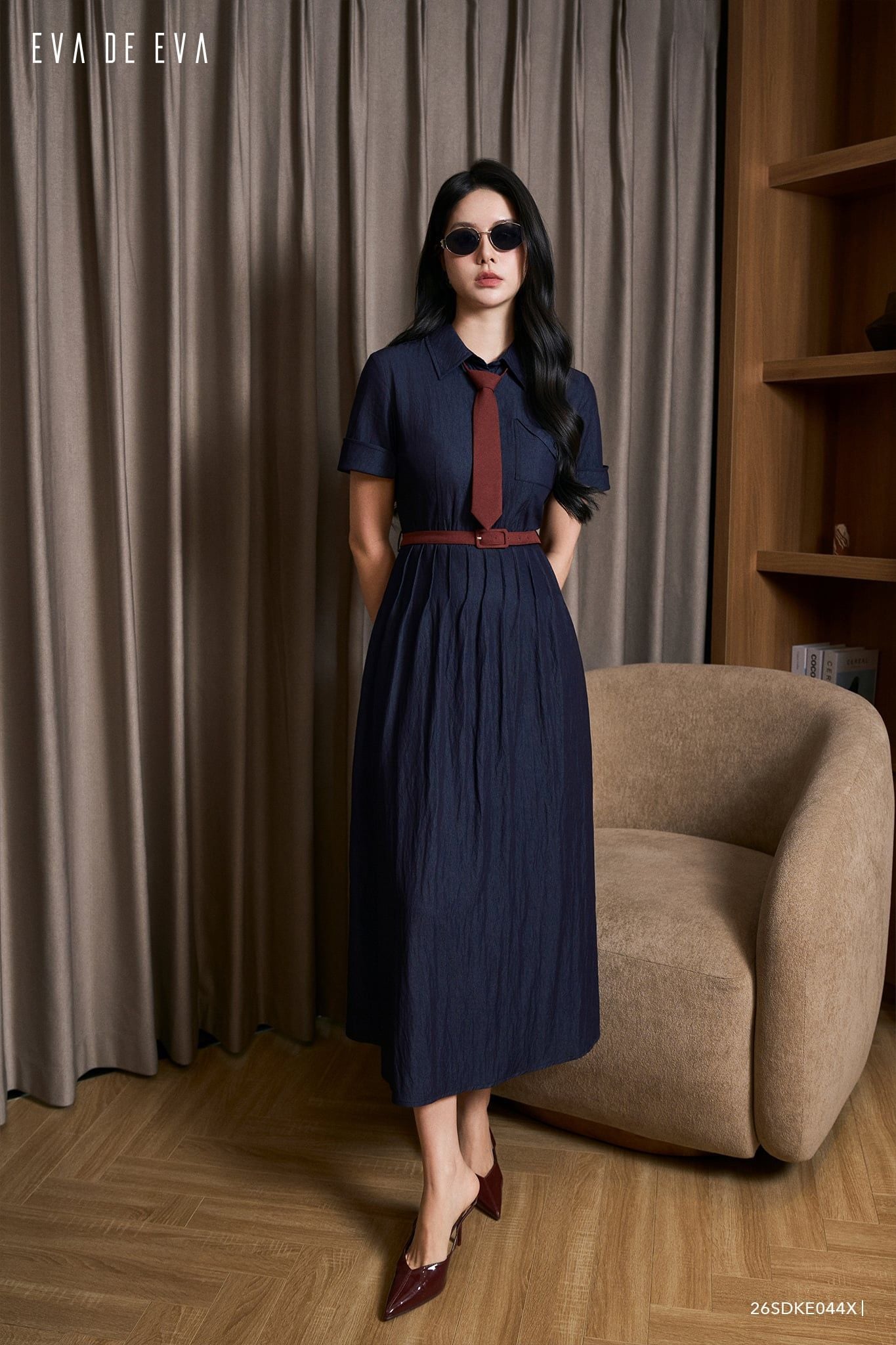  Đầm tay ngắn, Dáng thắt eo 26SDKE044X 