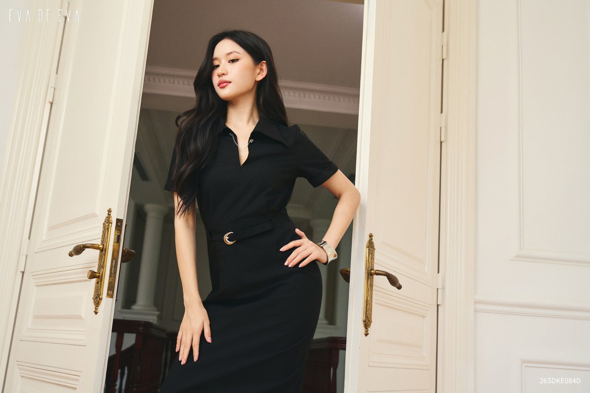  Đầm tay ngắn, Dáng thắt eo 26SDKE084D 