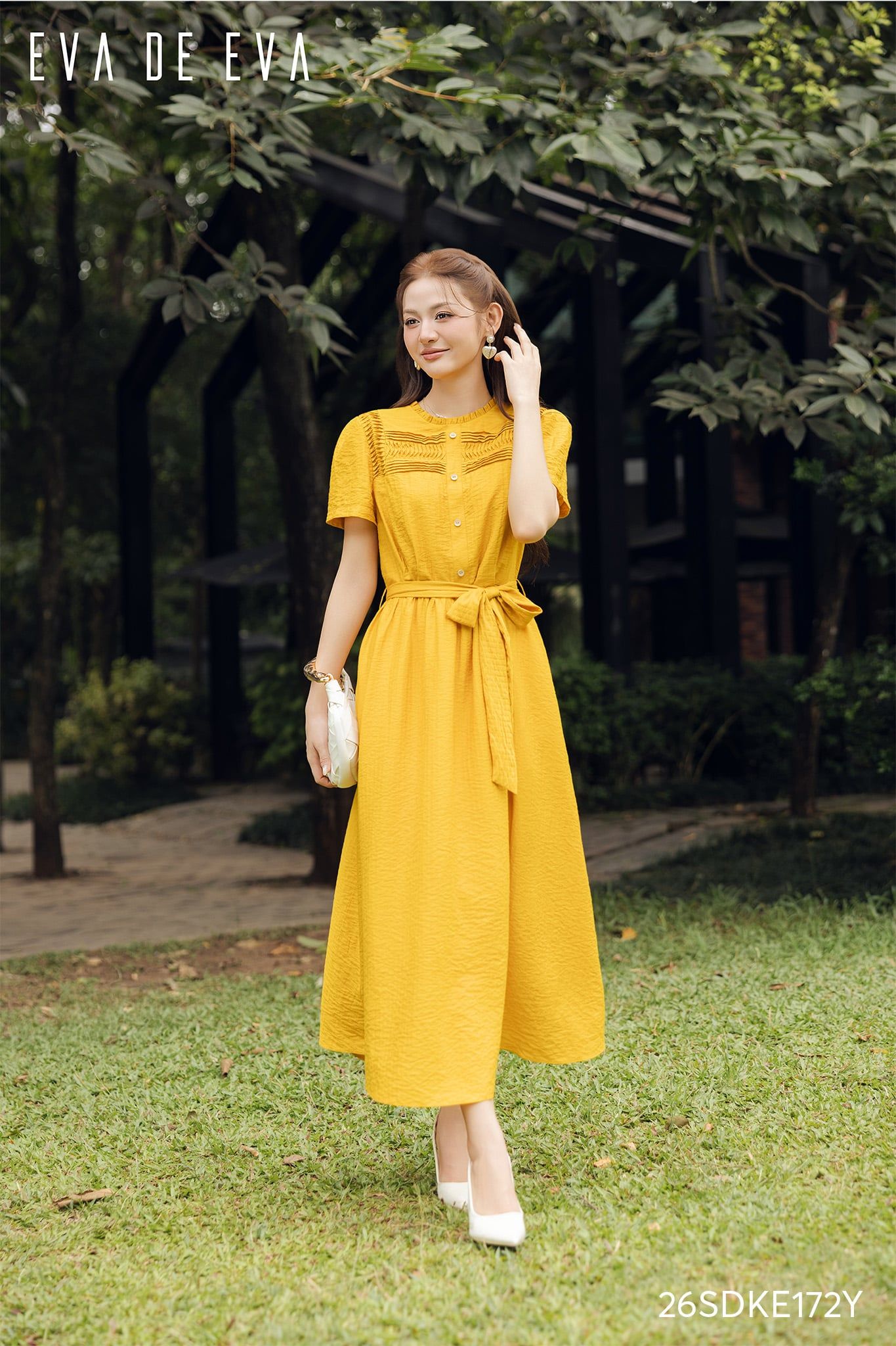  Đầm tay ngắn, Dáng thắt eo 26SDKE172Y 