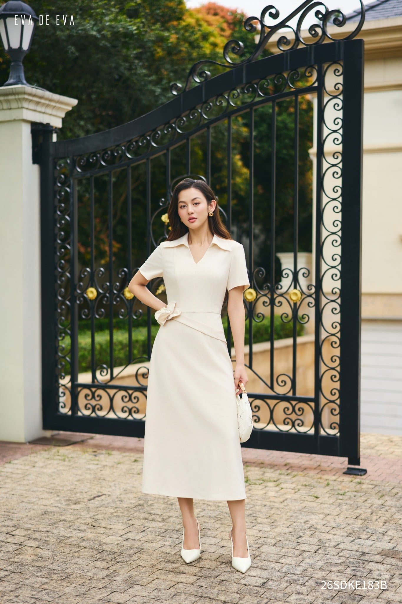  Đầm tay ngắn, Dáng thắt eo 26SDKE183B 