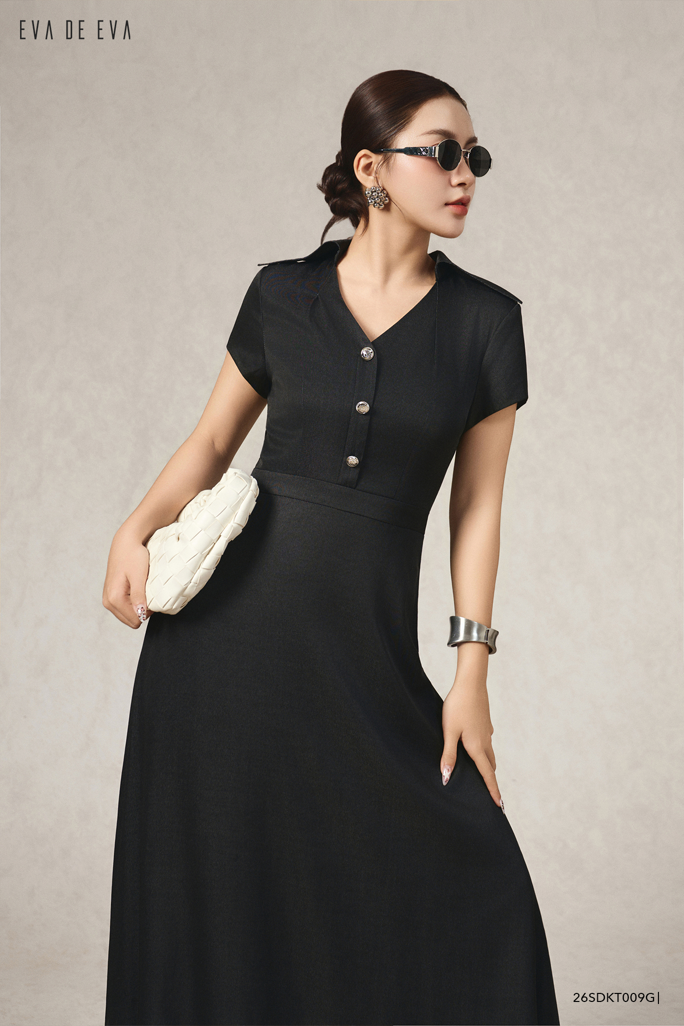  Đầm tay ngắn, Dáng thắt eo 26SDKT009G 