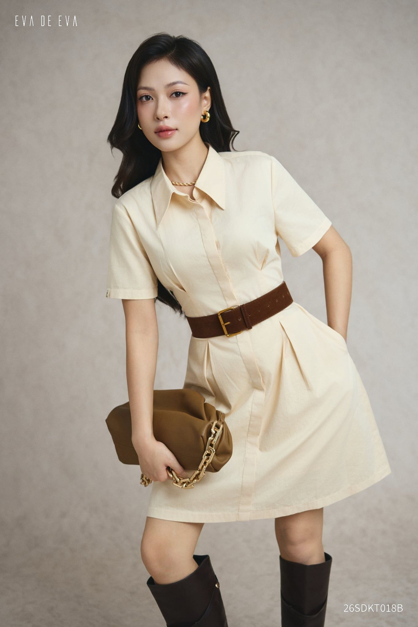  Đầm tay ngắn, Dáng thắt eo 26SDKT018B 