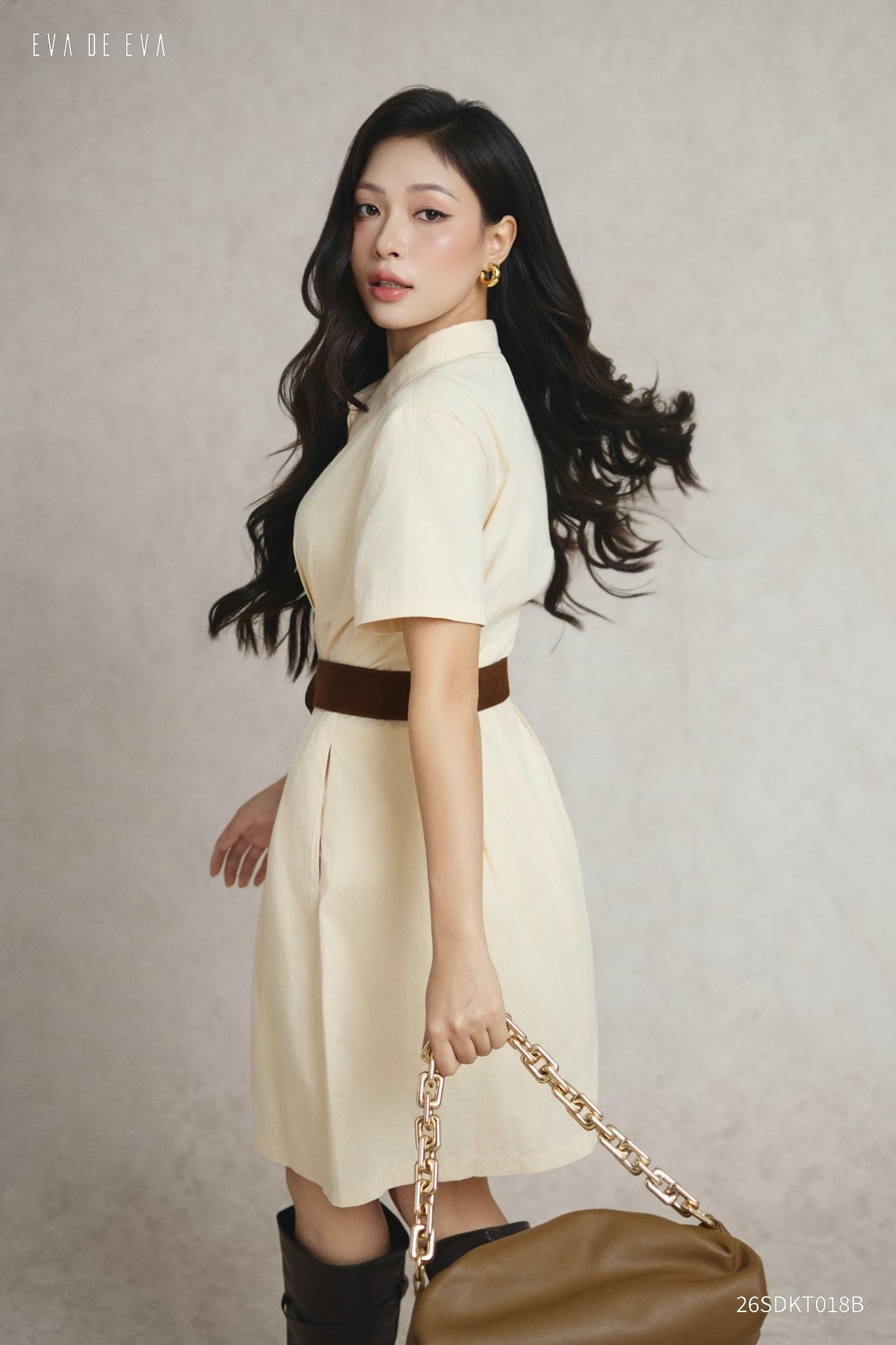  Đầm tay ngắn, Dáng thắt eo 26SDKT018B 