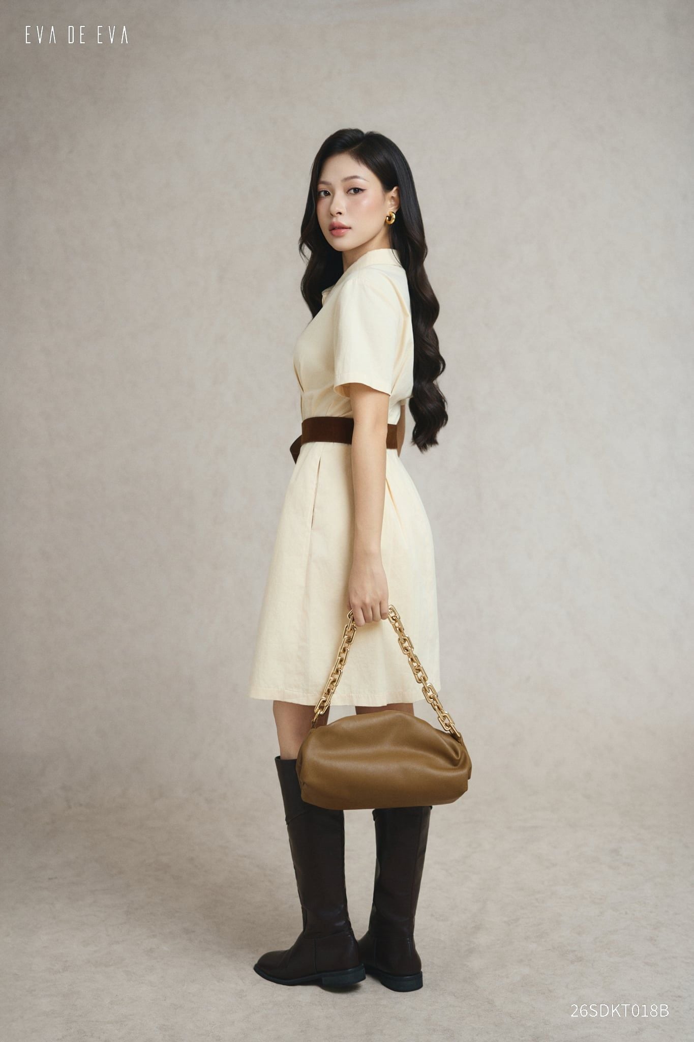  Đầm tay ngắn, Dáng thắt eo 26SDKT018B 