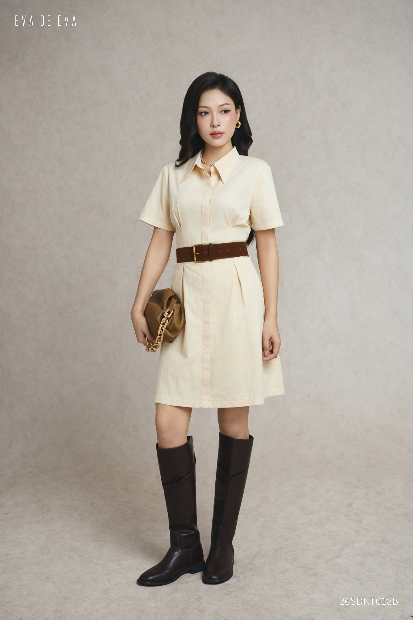  Đầm tay ngắn, Dáng thắt eo 26SDKT018B 