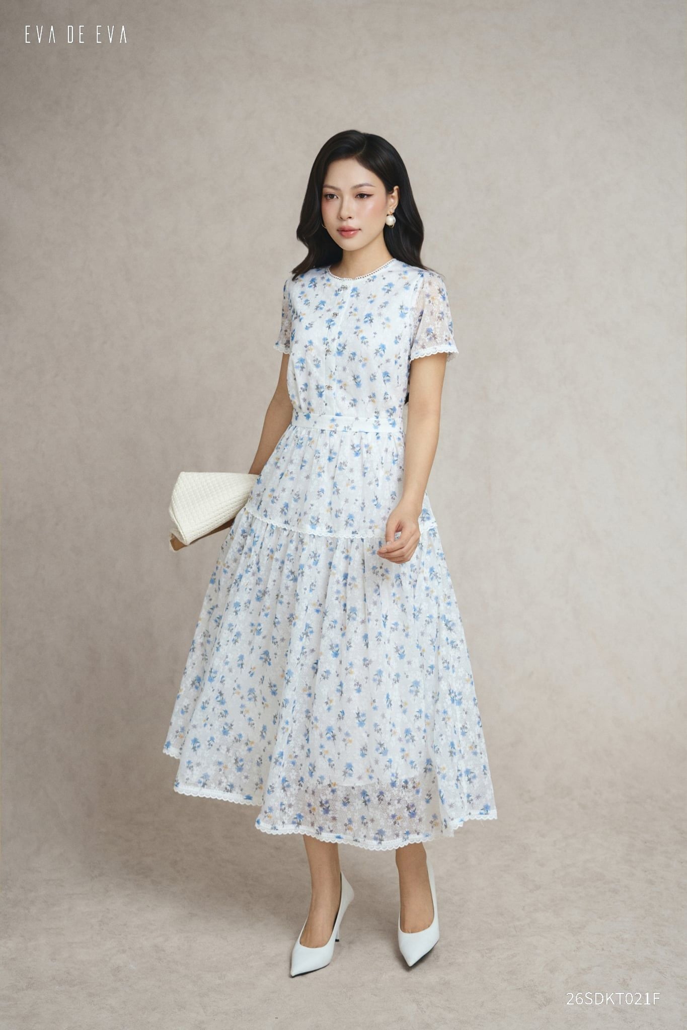  Đầm tay ngắn, Dáng thắt eo 26SDKT021F 