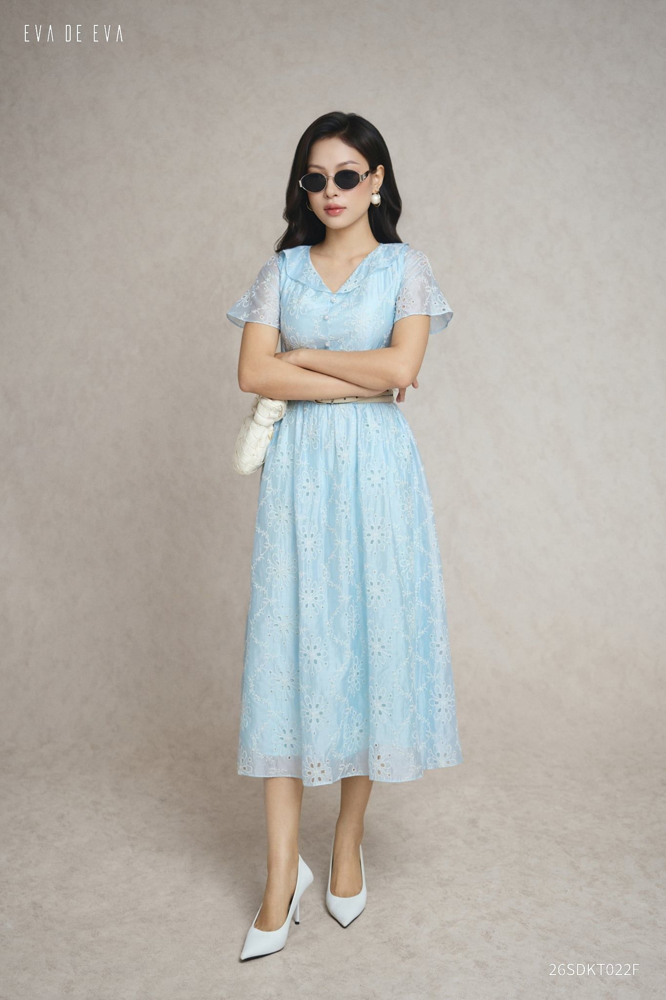  Đầm tay ngắn, Dáng thắt eo 26SDKT022F 