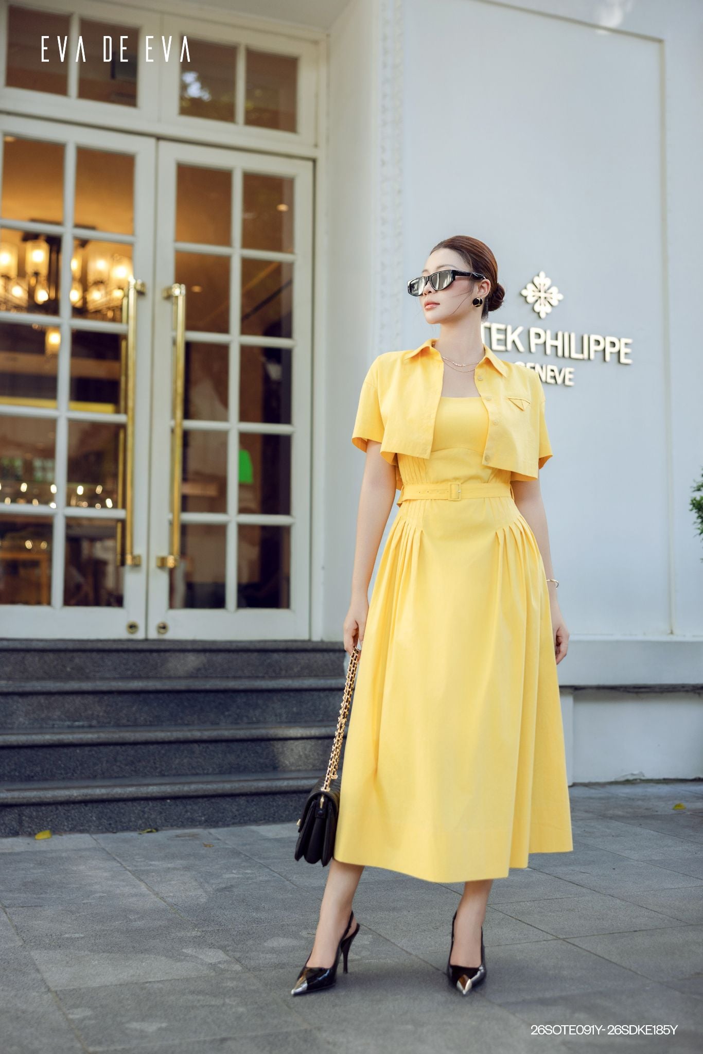  Đầm hai dây, Dáng thắt eo 26SDKE185Y đi kèm 26SOTE091Y 