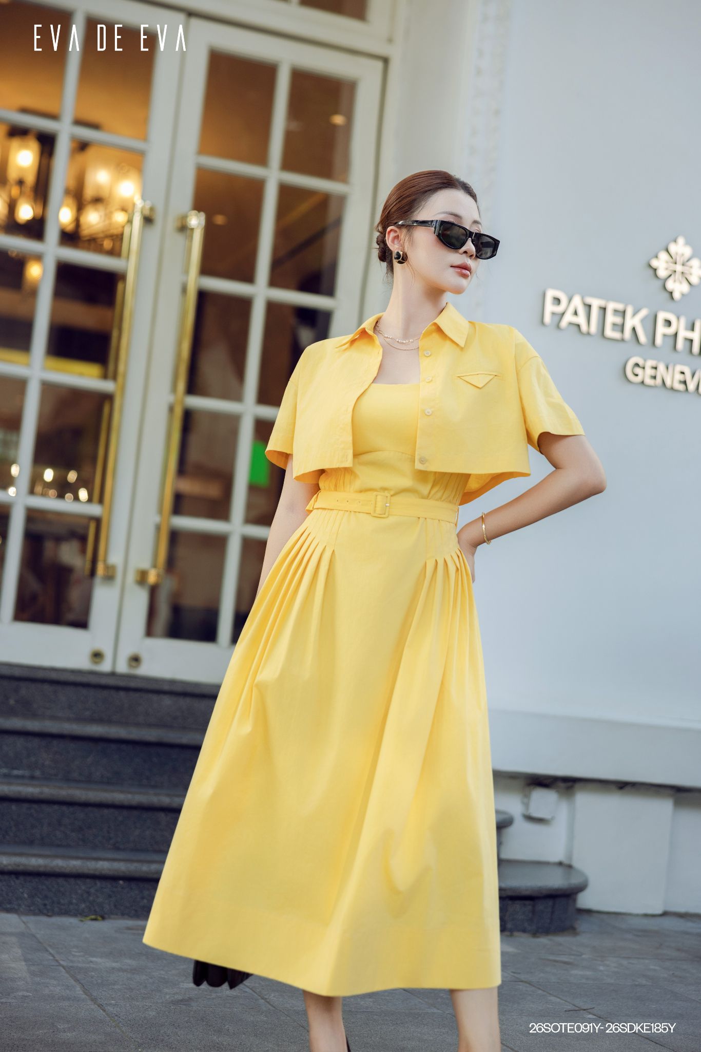 Đầm hai dây, Dáng thắt eo 26SDKE185Y đi kèm 26SOTE091Y 